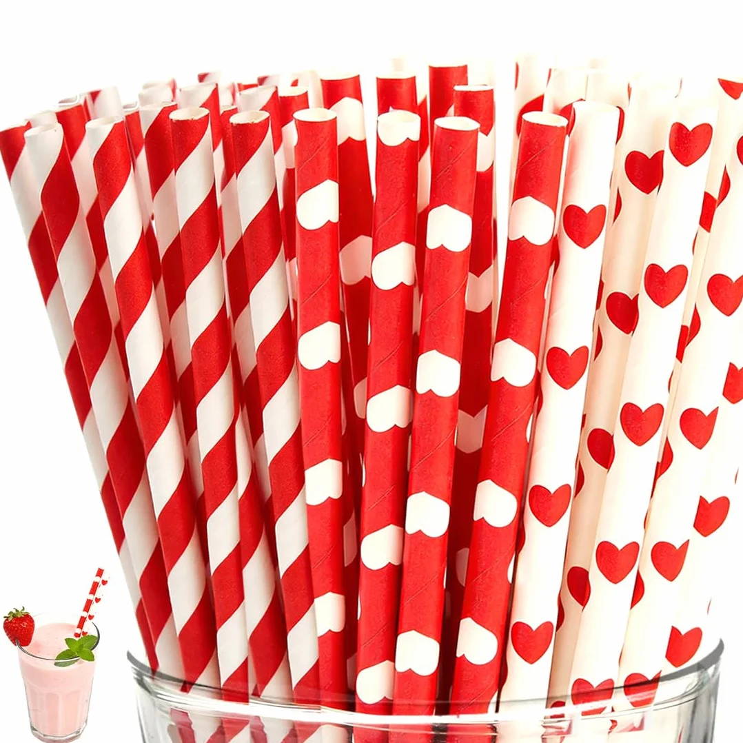 Cannucce Di Carta Assortiti Per Bere, 100 Pezzi Rosso Bianco Strisce Compassione Cannucce Di Carta A Strisce Per Natale, Tutti I Giorni, Matrimonio, Festival, Vacanze