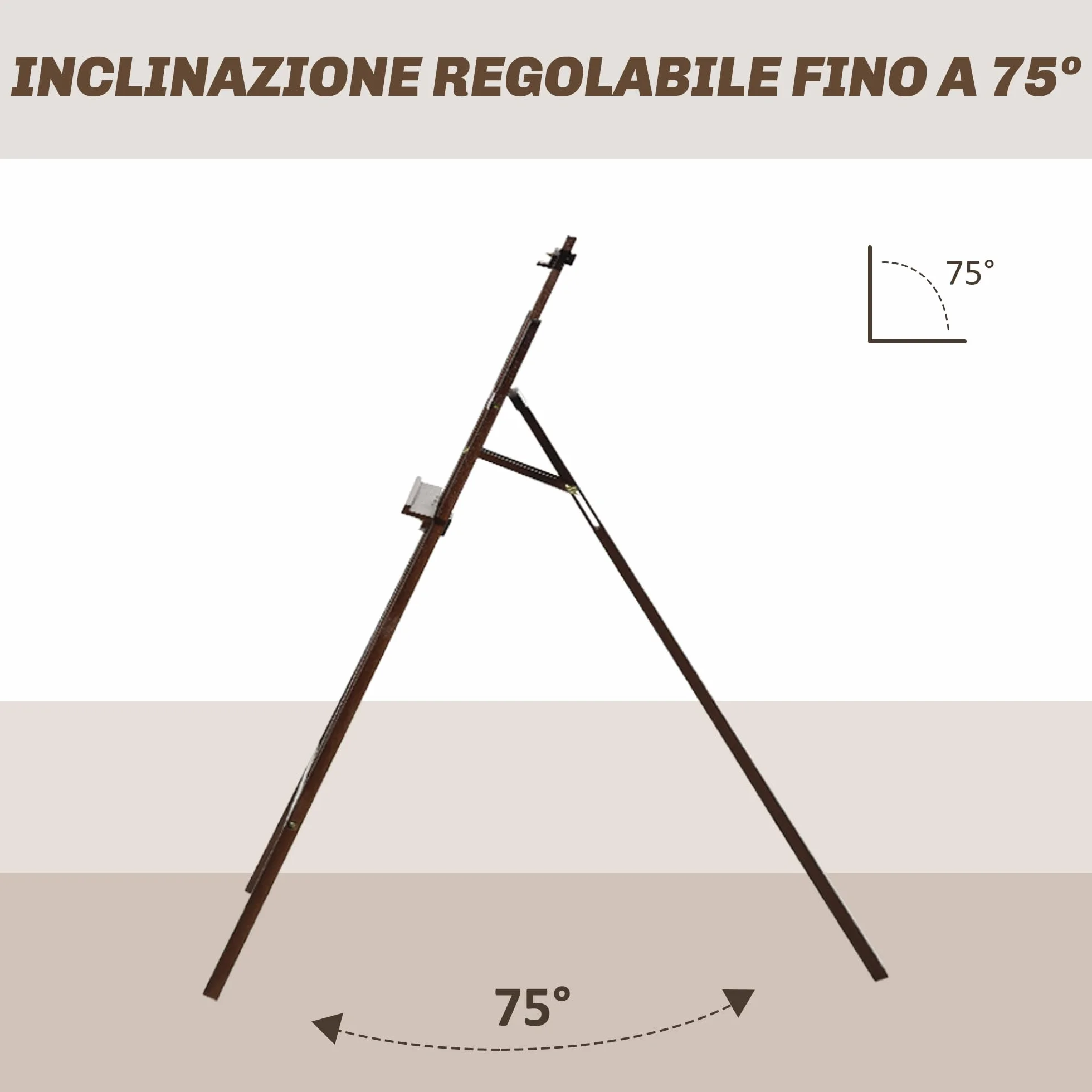 HOMCOM Cavalletto Pittura 135 cm Treppiede Legno Pino Regolabile Portatile Pieghevole per Tela Artisti