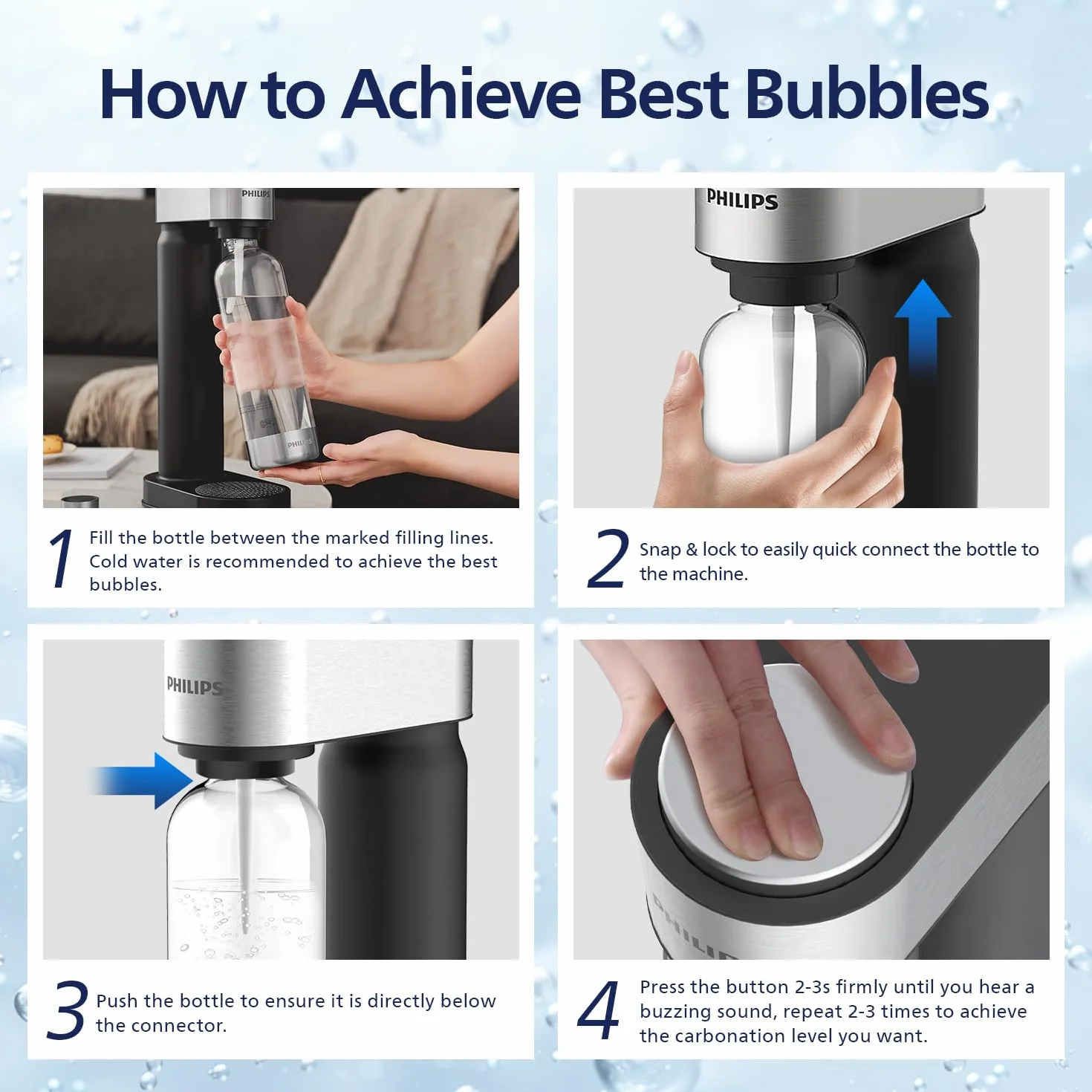 Philips Macchina per acqua frizzante in acciaio inox 1L PET compatibile carbonatore CO2 60L vite