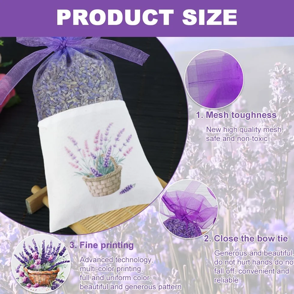 24 Pezzi Sacchetti di Lavanda bustina, Sacchetti Vuoti Viola Garza di Coulisse di Cotone per Lavanda, spezie ed Erbe, Bustine di profumo per il guardaroba, Borsa regalo per aromi per auto (E)