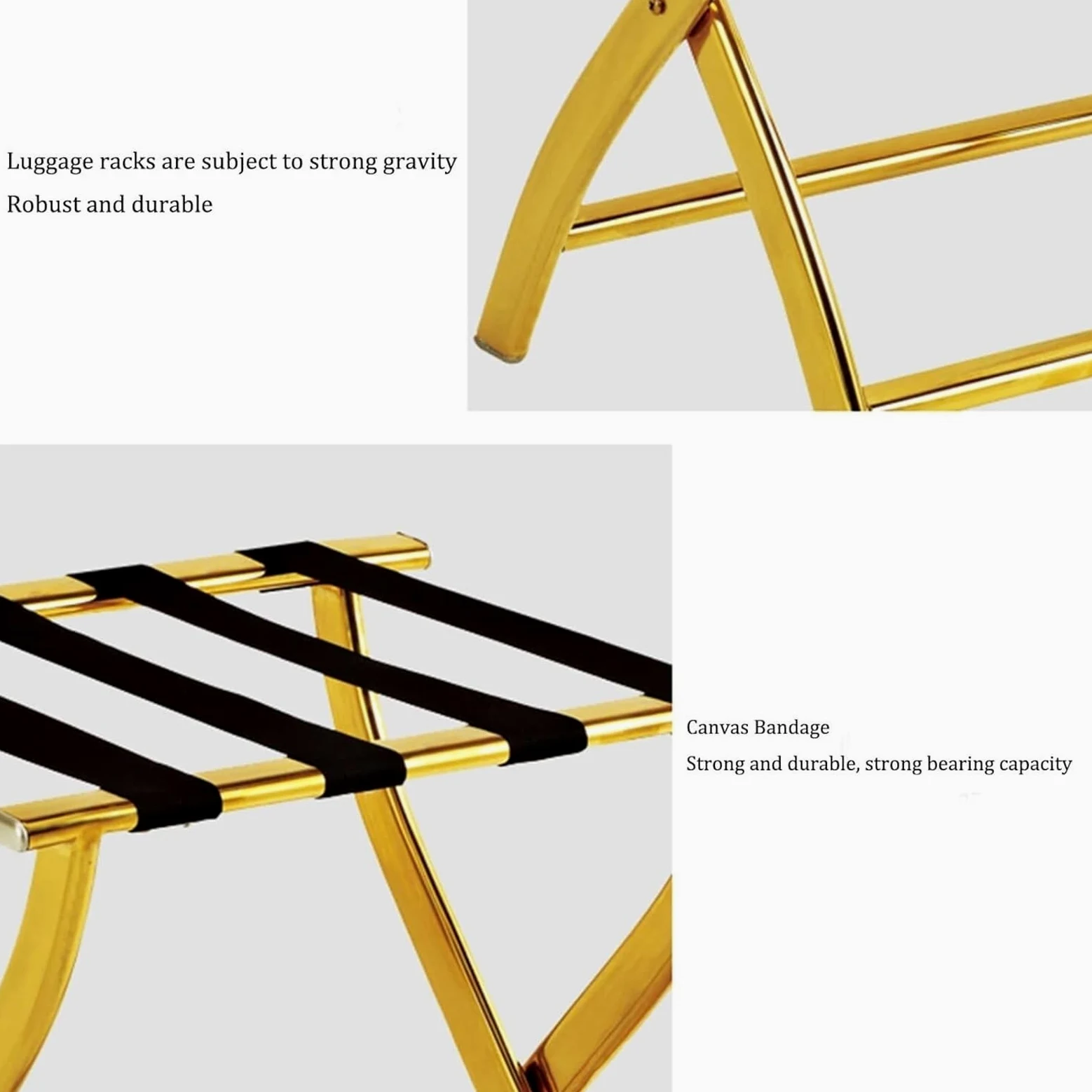 RUVOO Porta Valigia da Camera Hotel, Portapacchi Durevole Portapacchi Pieghevole Multiuso in Acciaio Inossidabile per Hotel Accessori Camera da Letto(Gold)