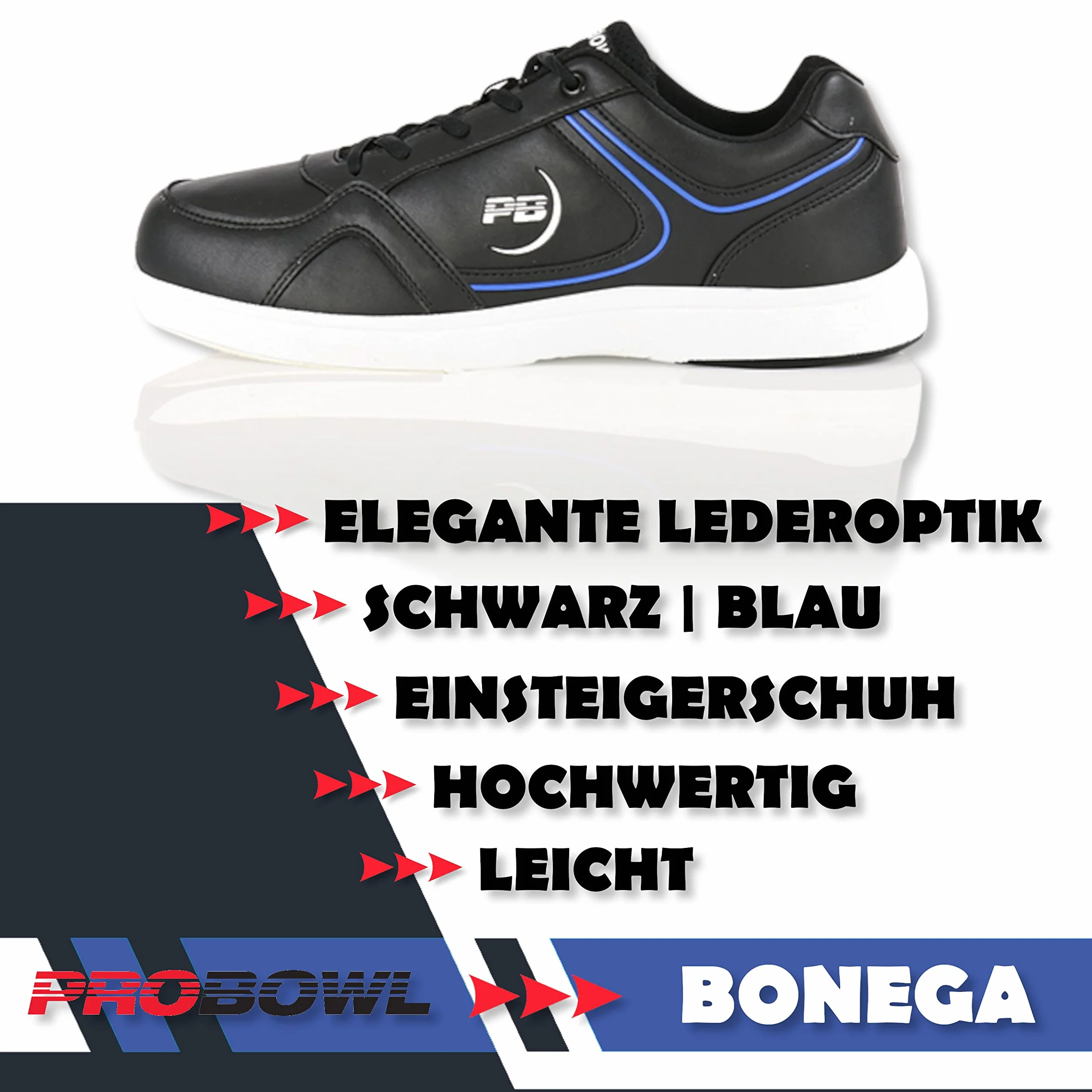 Pro Bowl Bonega Scarpe da bowling uomo suola scorrevole effetto pelle Nero/Blu