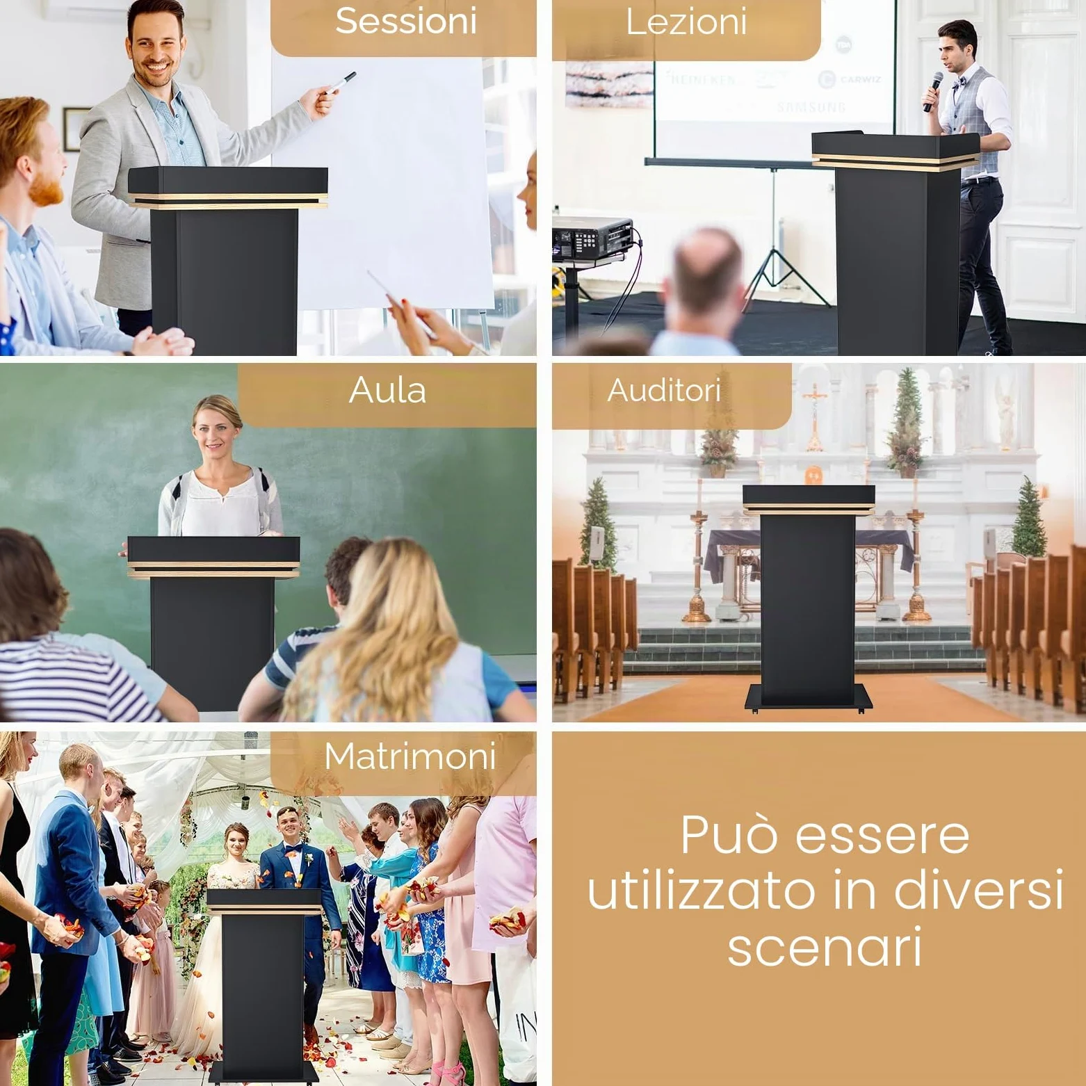Podio in legno con cassetto estraibile e ruote, pulpito alto in legno massello di alta qualità, con ripiano a doppio strato, per chiesa, conferenze, scuola, seminario (110 x 46 x 60 cm)
