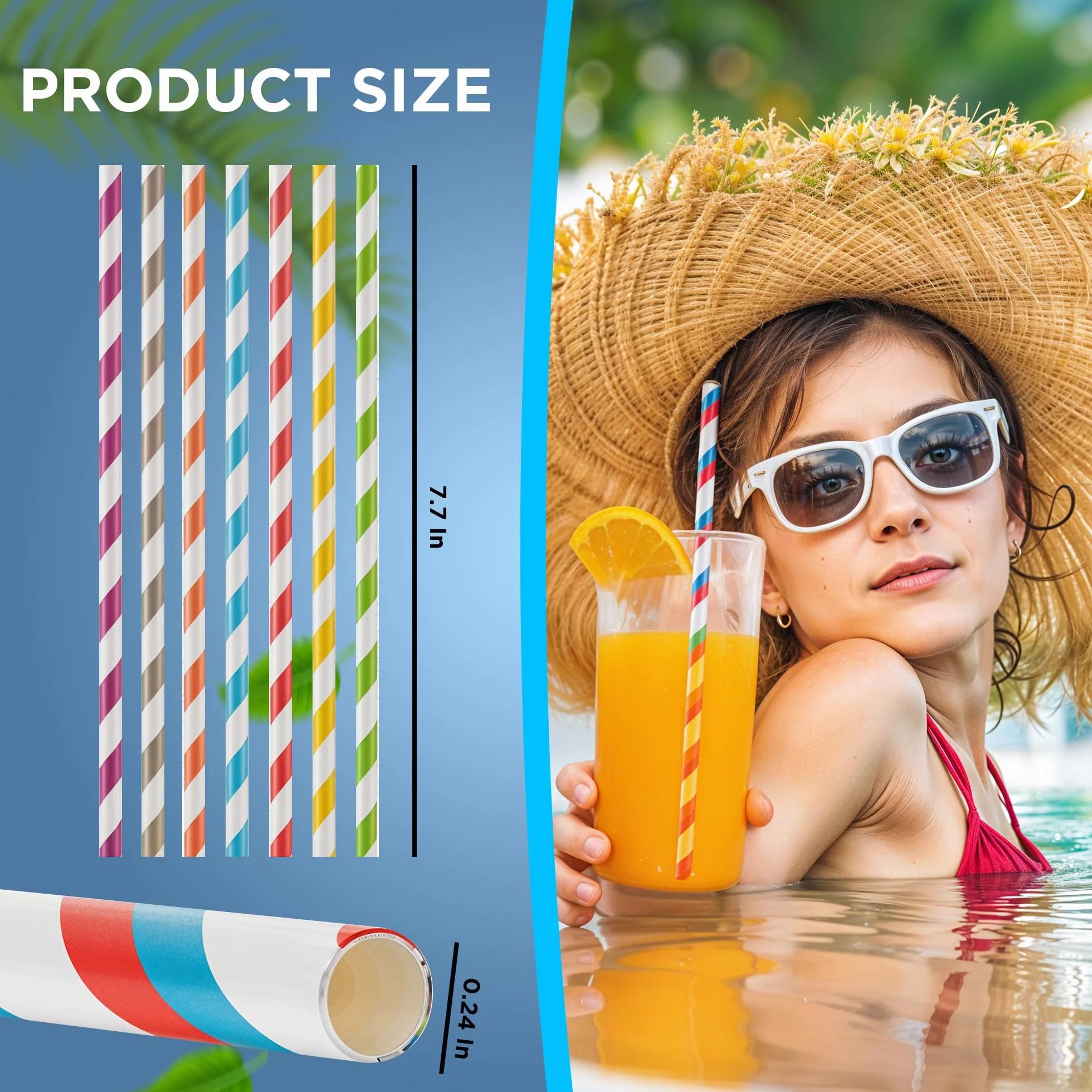 1000 cannucce di carta colorate, 100% biodegradabili ed ecologiche, alternative alle cannucce di plastica, robuste, non sporche ideali per cocktail, latte, eventi e feste.
