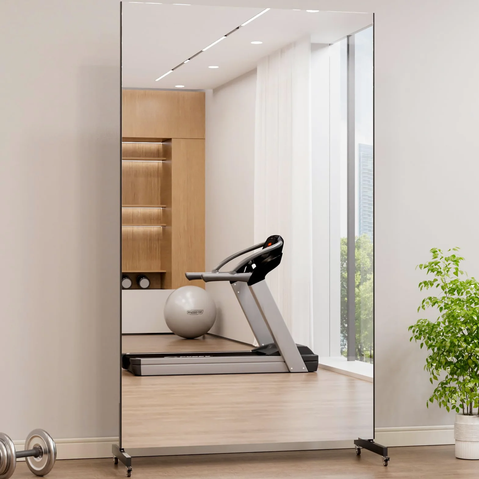 brisafe Specchio Palestra Grande, 120 x 200 cm Specchio da Terra Moderno con Base a Ruote, Nano-Specchio, Super Leggero e Infrangibile per Yoga, Terapia, Spogliatoio, Nero