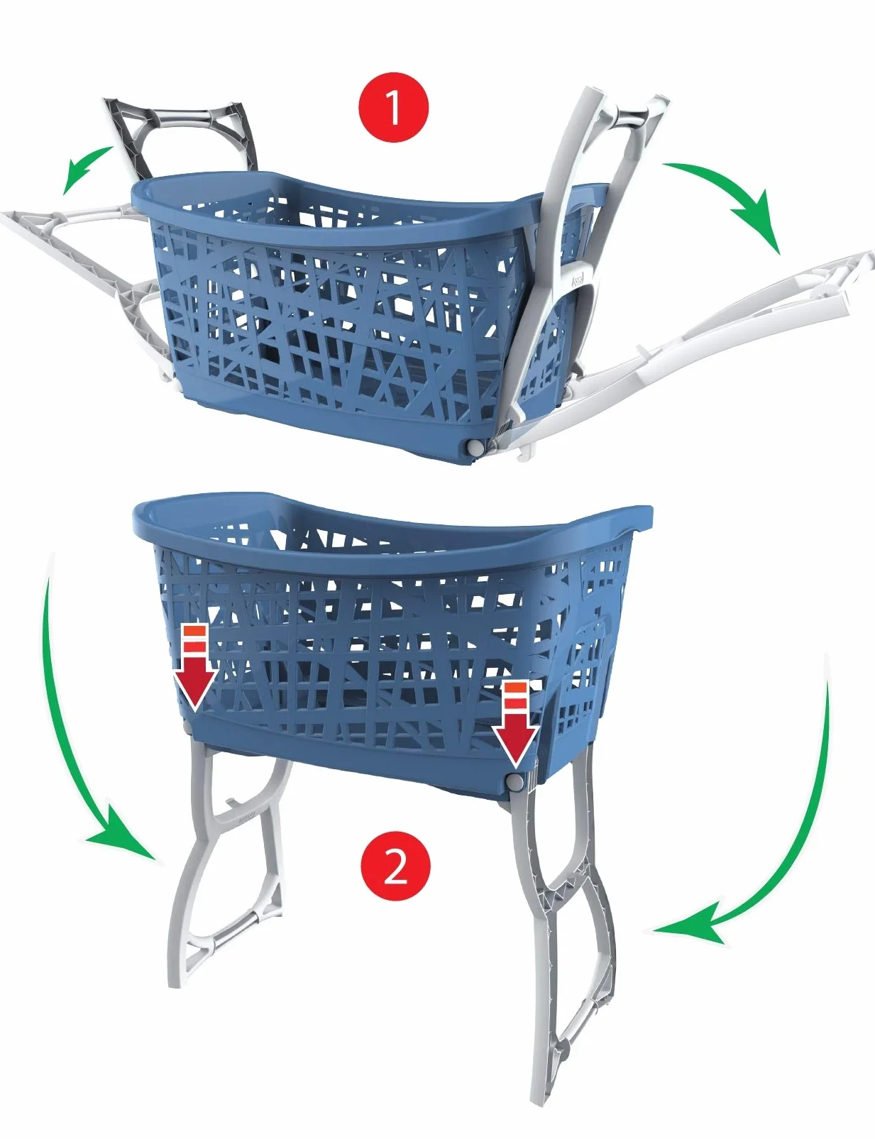 Cesta per bucato, Gambe reclinabili, Stand up, in Resina, Blu, 60,5x39,5x43 /65h cm, 44 lt