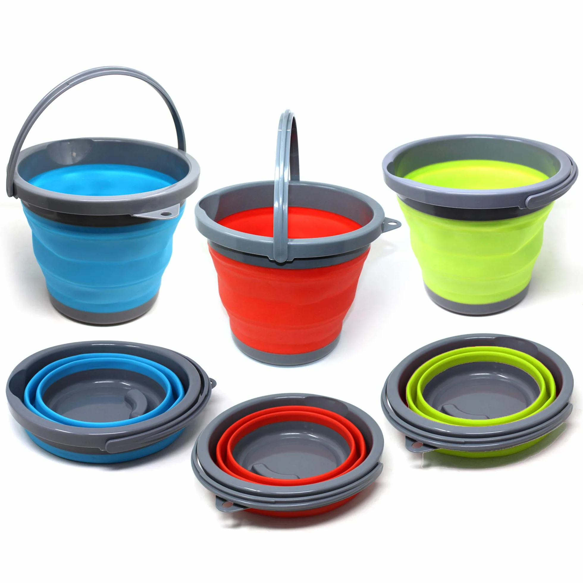 Bramble - 3 Pack Secchio Pieghevole/Secchio 5 Litri - Richiudibile, Portatile e Multiuso per Campeggio, Viaggio, Pesca, Camper, Pulizia della Casa/Risparmiatore di Spazio
