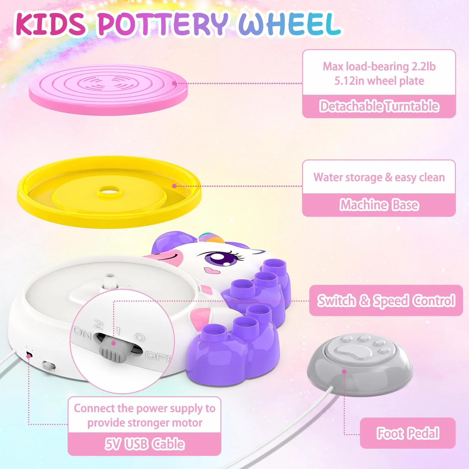 Tornio per Ceramica Bambina 3+ Anni, Fai Da Te Pottery Wheel Kit con Argilla Autoindurente, Lavoretti Creativi per Bambini