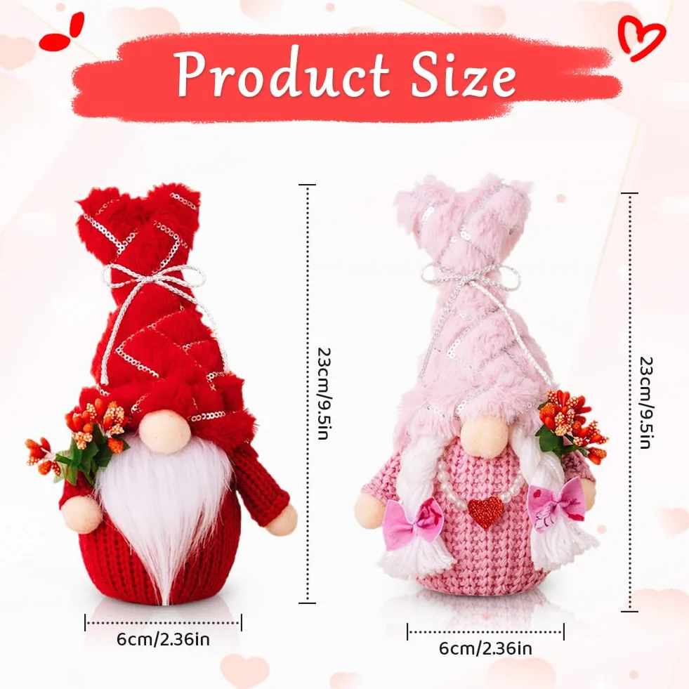 2 Pièces Décoration Peluche de Nain pour Saint Valentin, Tomte scandinave pour la Saint-Valentin, Figurines Créatives De Gnome Amusantes, Poupée De Festival Cadeaux pour Saint-Valentin