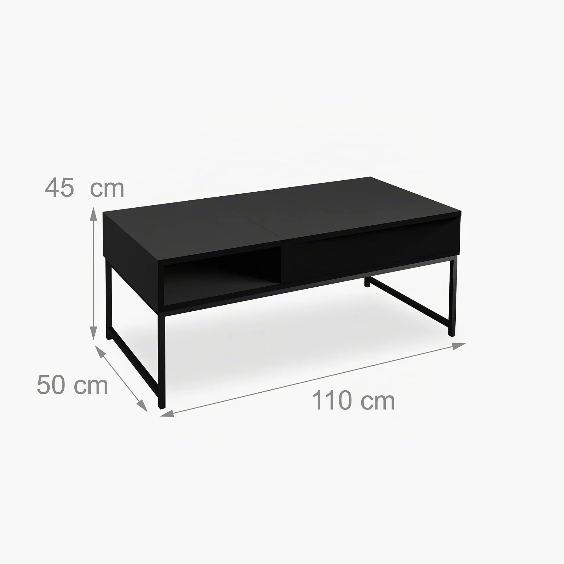 Relaxdays Tavolino da Salotto Contenitore, Tavolo Basso da caffè con Scomparto Portaoggetti, HLP: 45x110x50 cm, Nero