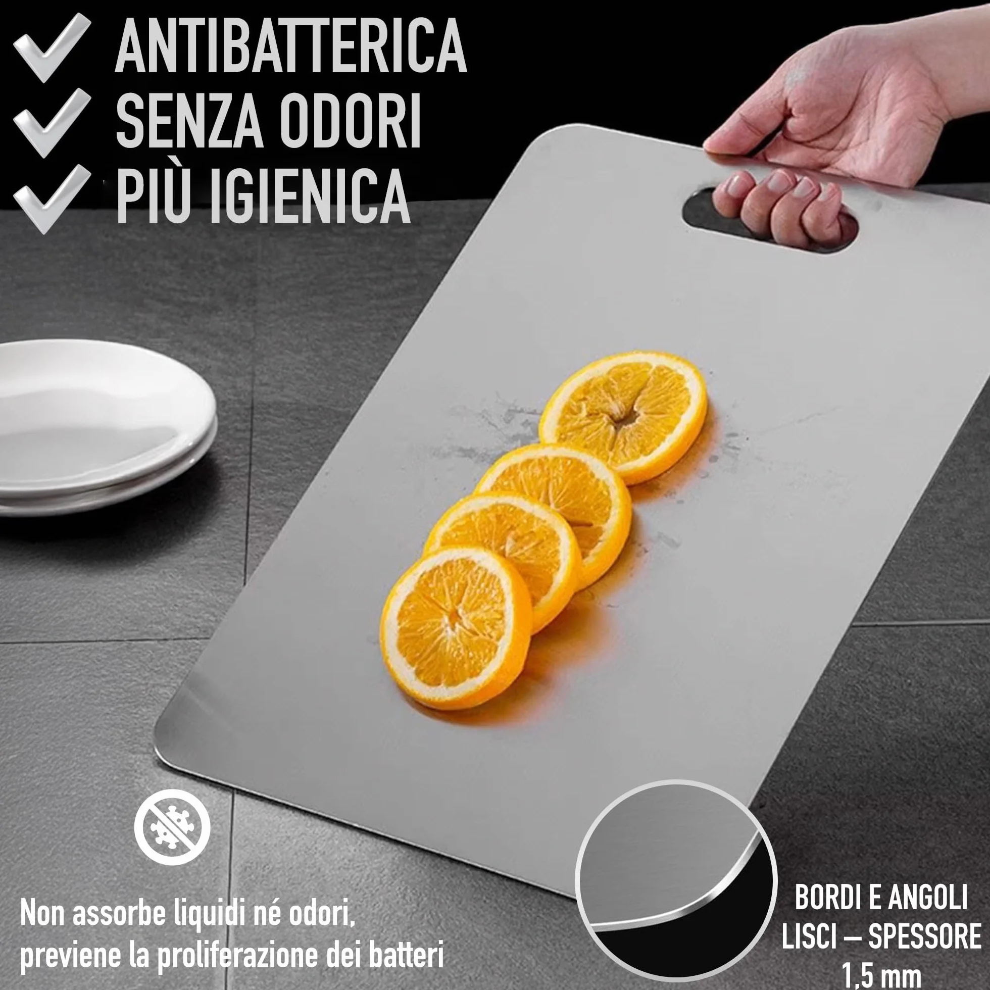 Set di 3 Tagliere Acciaio Inox Reversibile in Lega Titanio – Set da Cucina Professionale SUS316/SUS 304 3‑Stars