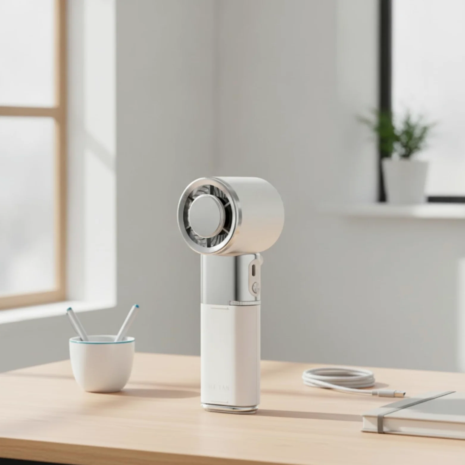 kowaku Ventilatore Portatile Ricaricabile Ventola Tascabile Ventilatore Manuale Ventilatore Personale USB con Gancio Inferiore per Sospensione Campeggio, Bianco, 60 60 180mm