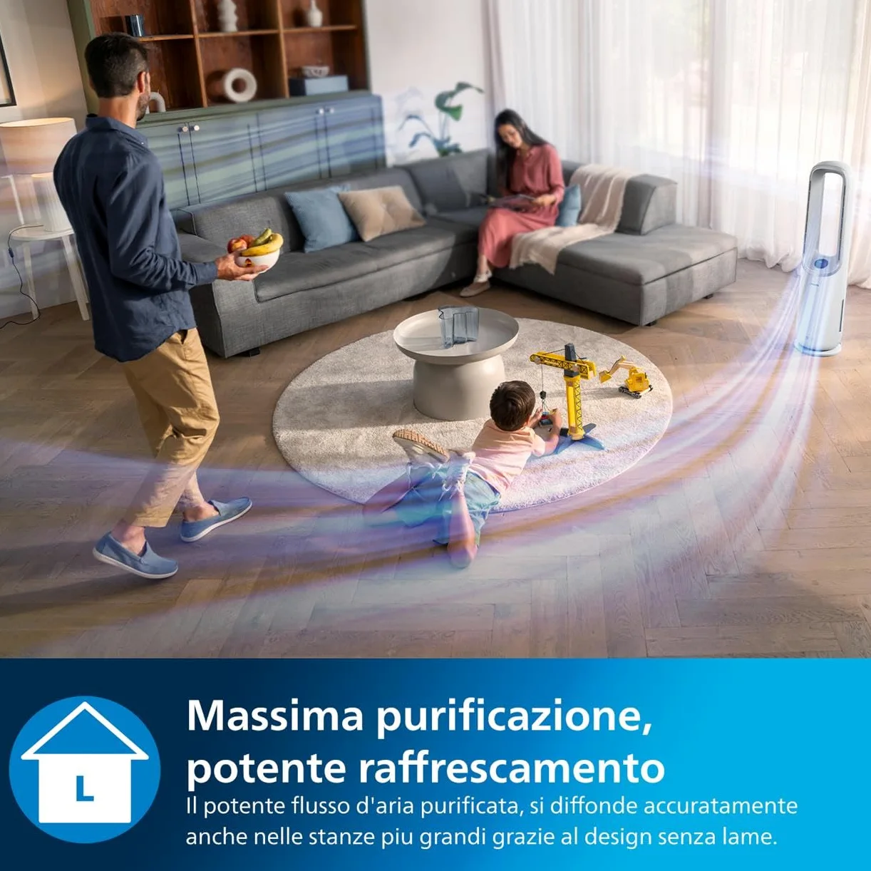 Philips Air Performer 2-in-1: Purificatore e Ventilatore - Fino a 70 m². Filtro HEPA. Rimuove odori e il 99,97% delle particelle inquinanti. Display, App e Alexa (AMF765/10)