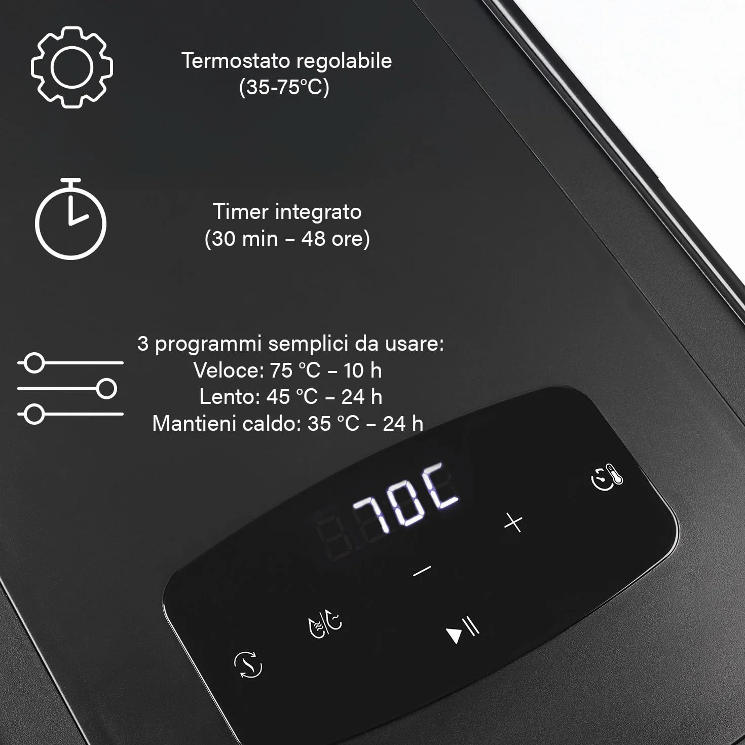 Princess Food Dehydrator con 6 Vassoi in Acciaio Inox, Temperatura Regolabile, Display Touch, Timer fino a 48 Ore, 550 W, 01.112398.01.001