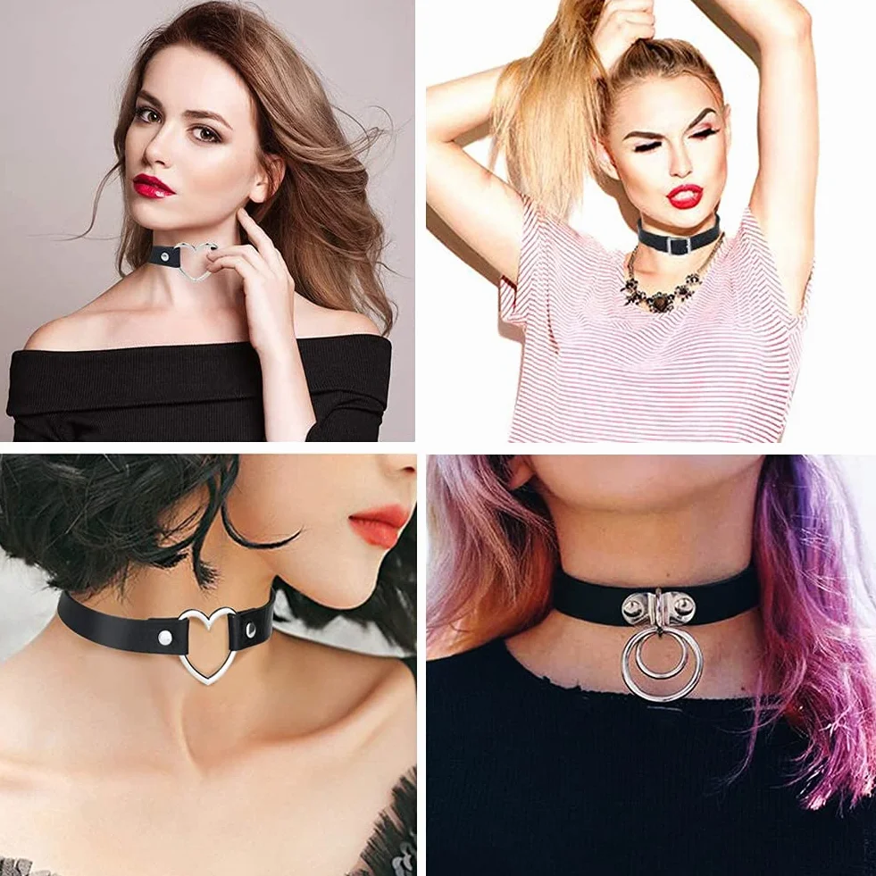 Choker Gothic Regolabile Pu Necklace Collana Girocollo In Pelle Da Uomo E Donna Nero