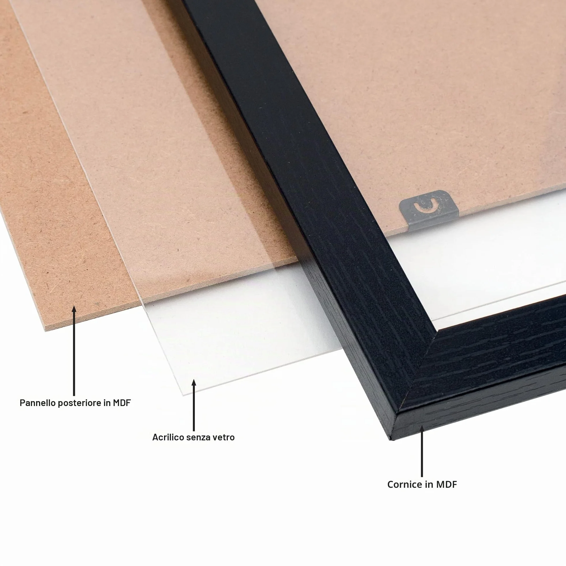 Hampton Frames, Cornice Poster OXFORD A3 29,7x42 cm, Nera, MDF effetto legno, Fronte acrilico leggero, Clip e ganci inclusi | Cornice da parete per arredamento interno