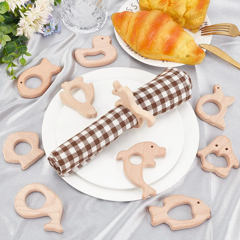 WEBEEDY 10 portatovaglioli in legno fatti a mano con animali marini, decorazione da tavolo per matrimoni, feste, centrotavola, decorazione