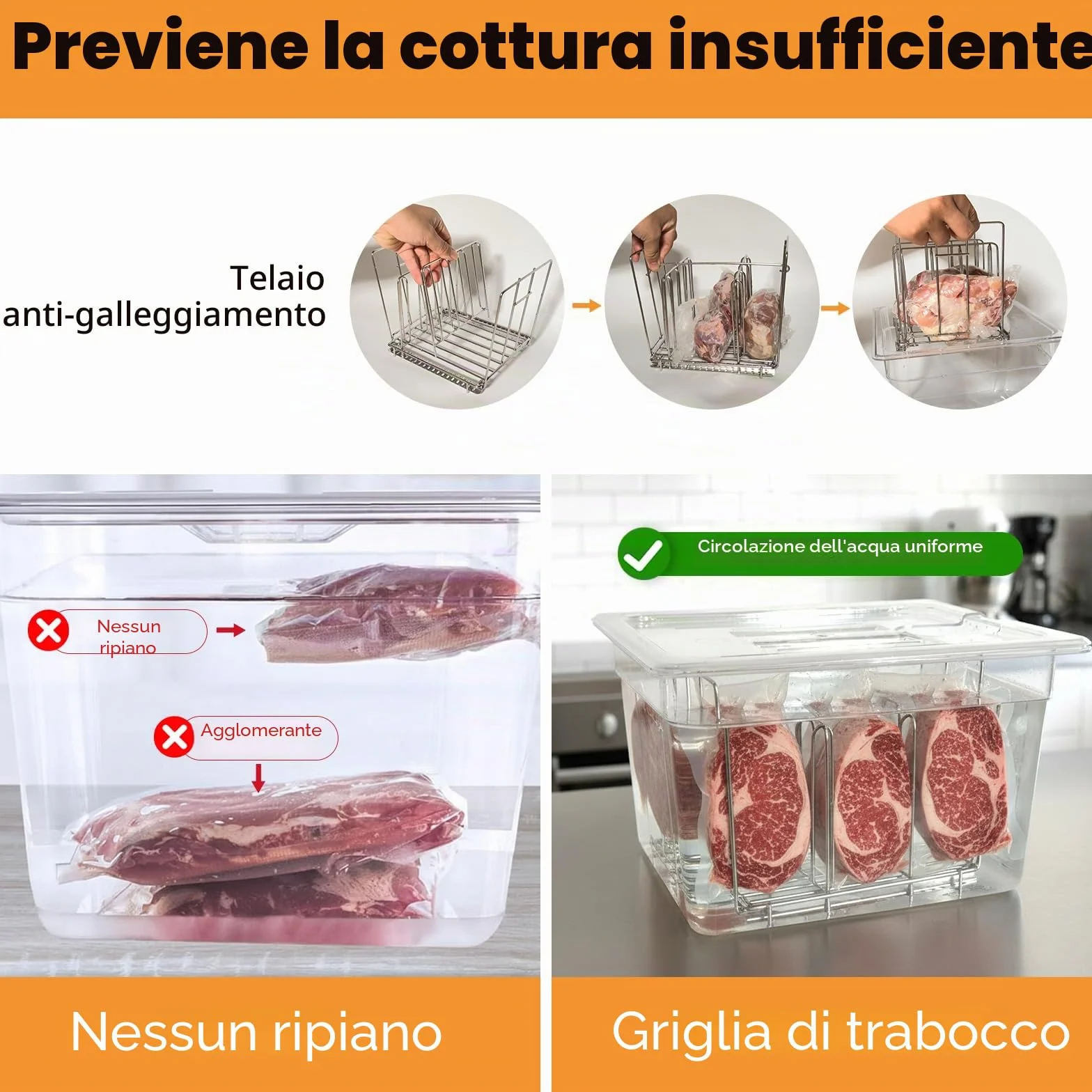 Sous Vide Contenitore 11L con coperchio e rack trasparente multifunzionale senza BPA