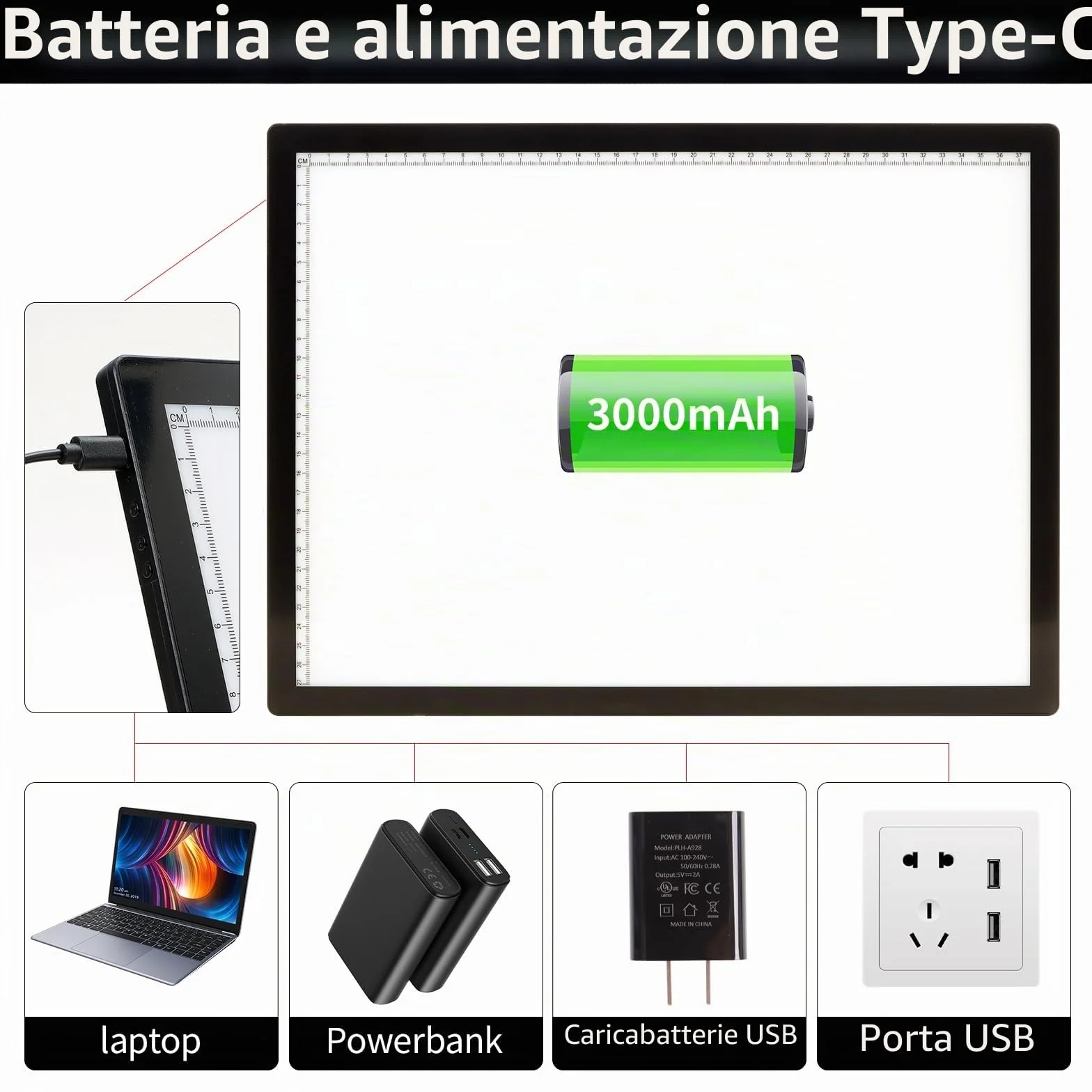 Tavolo luminoso A3 ricaricabile 3000 mAh 3 colori dimmerabili 6 piastre per disegno Diamond Painting