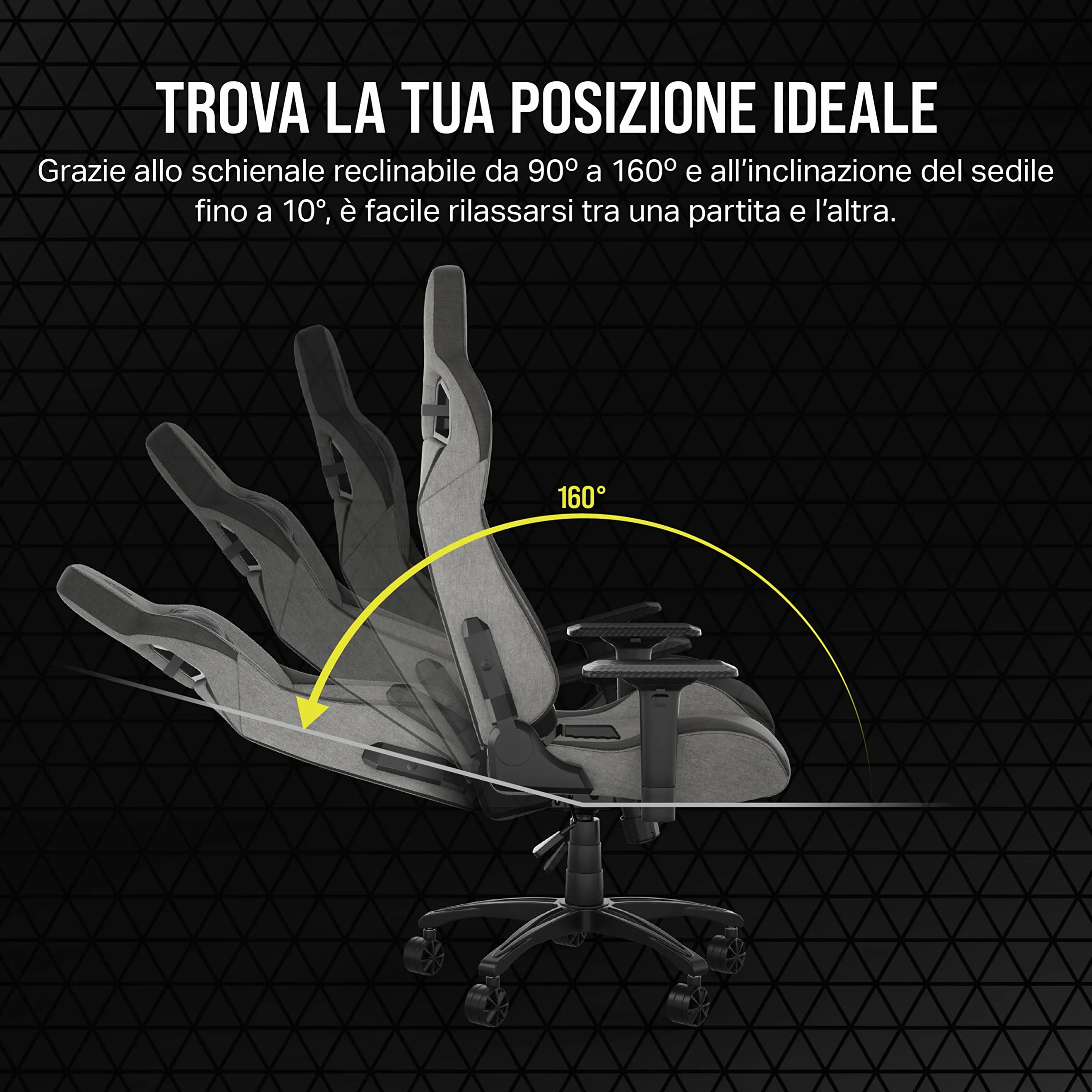 Corsair T3 RUSH Fabric Sedia da Gioco, Tessuto Morbido Traspirante, Cuscino Cervicale Regolabile, Supporto Lombare Memory Foam, Grigio Carbone