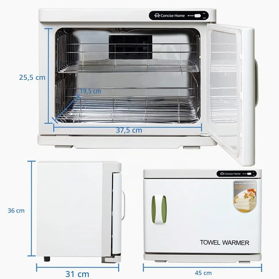 Scaldasalviette e sterilizzatore UV 2 in 1 | 23 l scaldasalviette elettrico con 2 ripiani, ideale per salone, parrucchieri, hotel e casa, bianco
