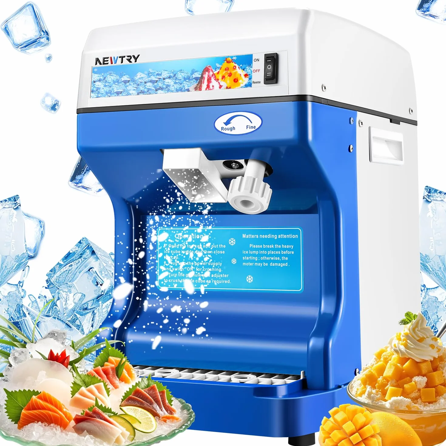 NEWTRY Tritaghiaccio elettrico commerciale 260 lbs/ora lame alluminio spessore regolabile