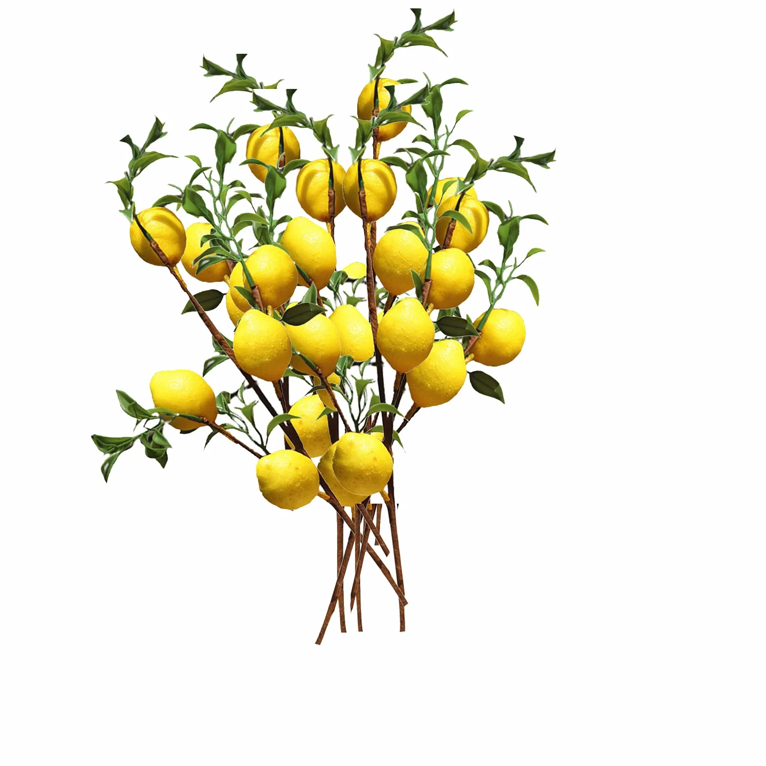 6 rami di limone artificiali 50 cm, 5 limoni finti gialli vivaci con foglie verdi, decorazione per giardino e casa