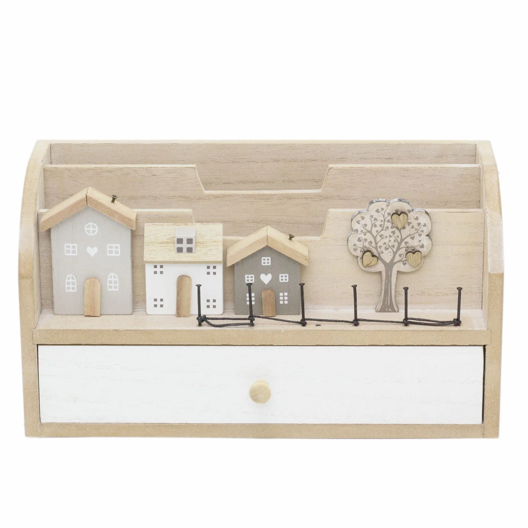 Portalettere in legno shabby chic a forma di casa e albero genealogico, organizer in