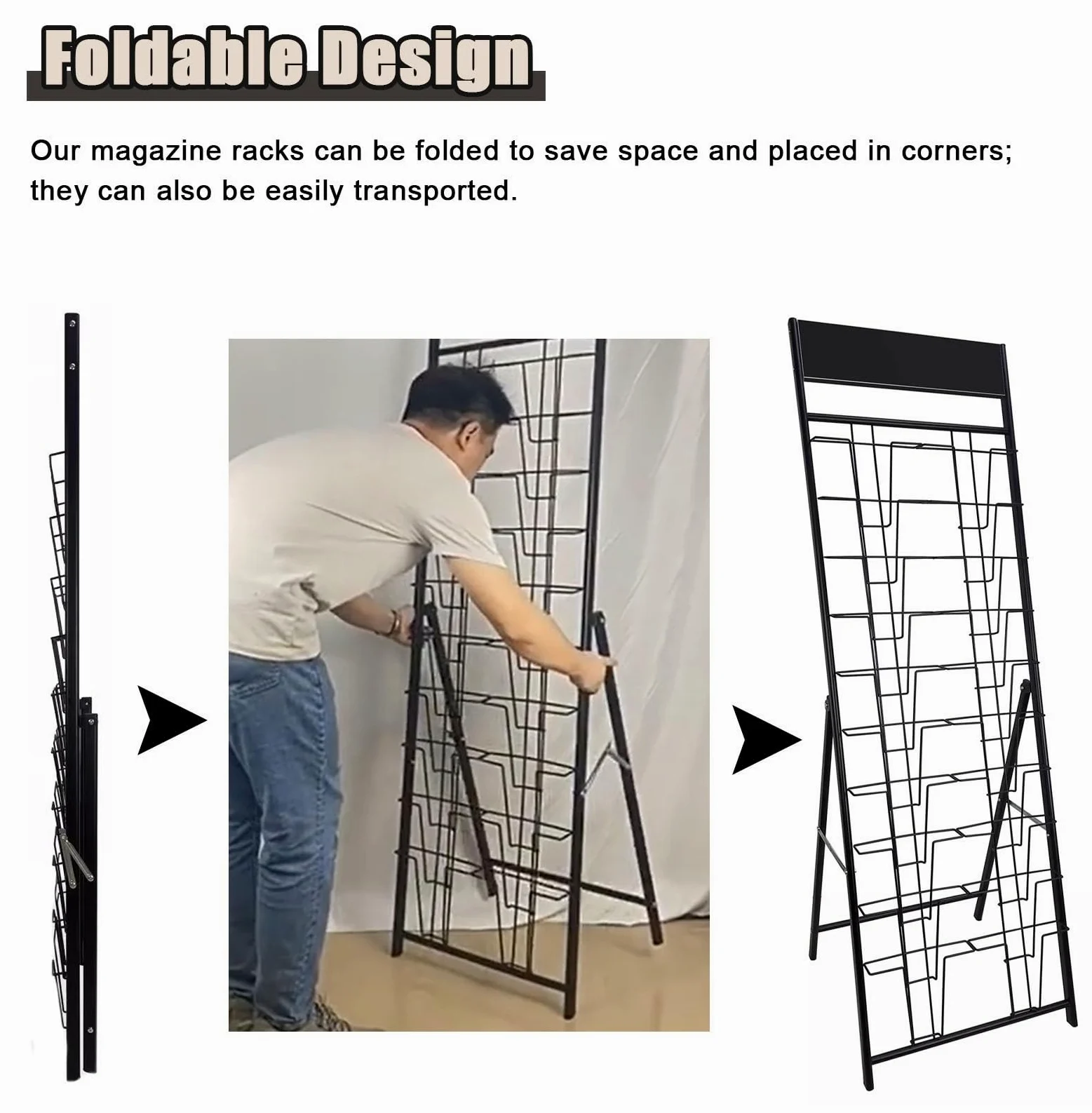 Espositore da Terra 10 Tasche Supporto per La Brochure di Caricatore Pieghevole, Porta del Supporto per Opuscoli In Metallo Portatile per Showroom, Organizzatore di Brochure Multiuso