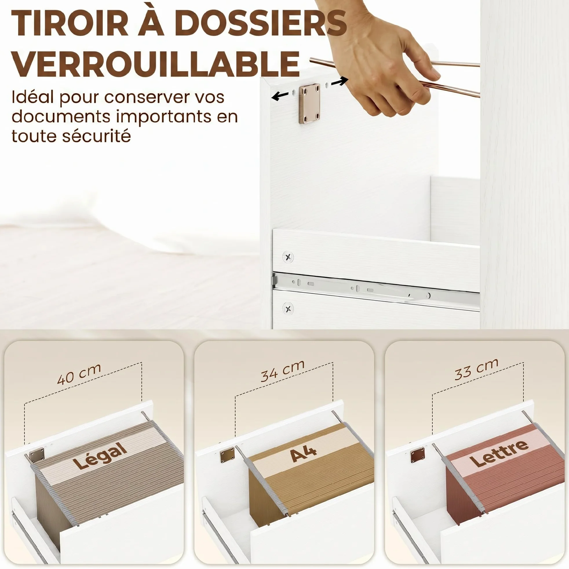 HOMCOM Scrivania 126 cm con cassetti bloccabili, grana del legno bianca | Scrivania per home office, libreria, scrivania, per camera da letto, studio