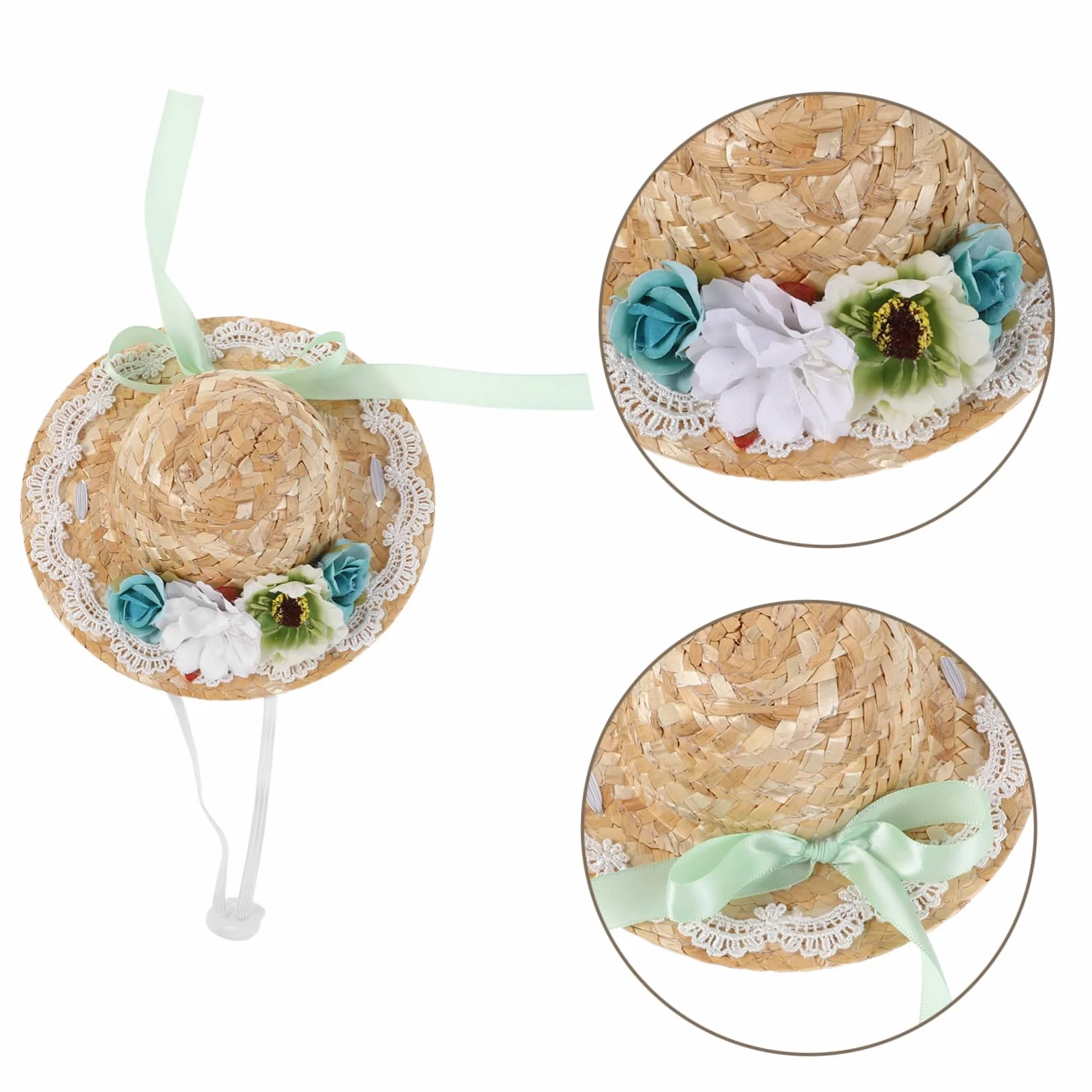 Holibanna Mini Cappello di Paglia per Bambole con Fiocco Verde Mini Cappellino Intrecciato per Decorazioni Diy e Feste Tema Boho