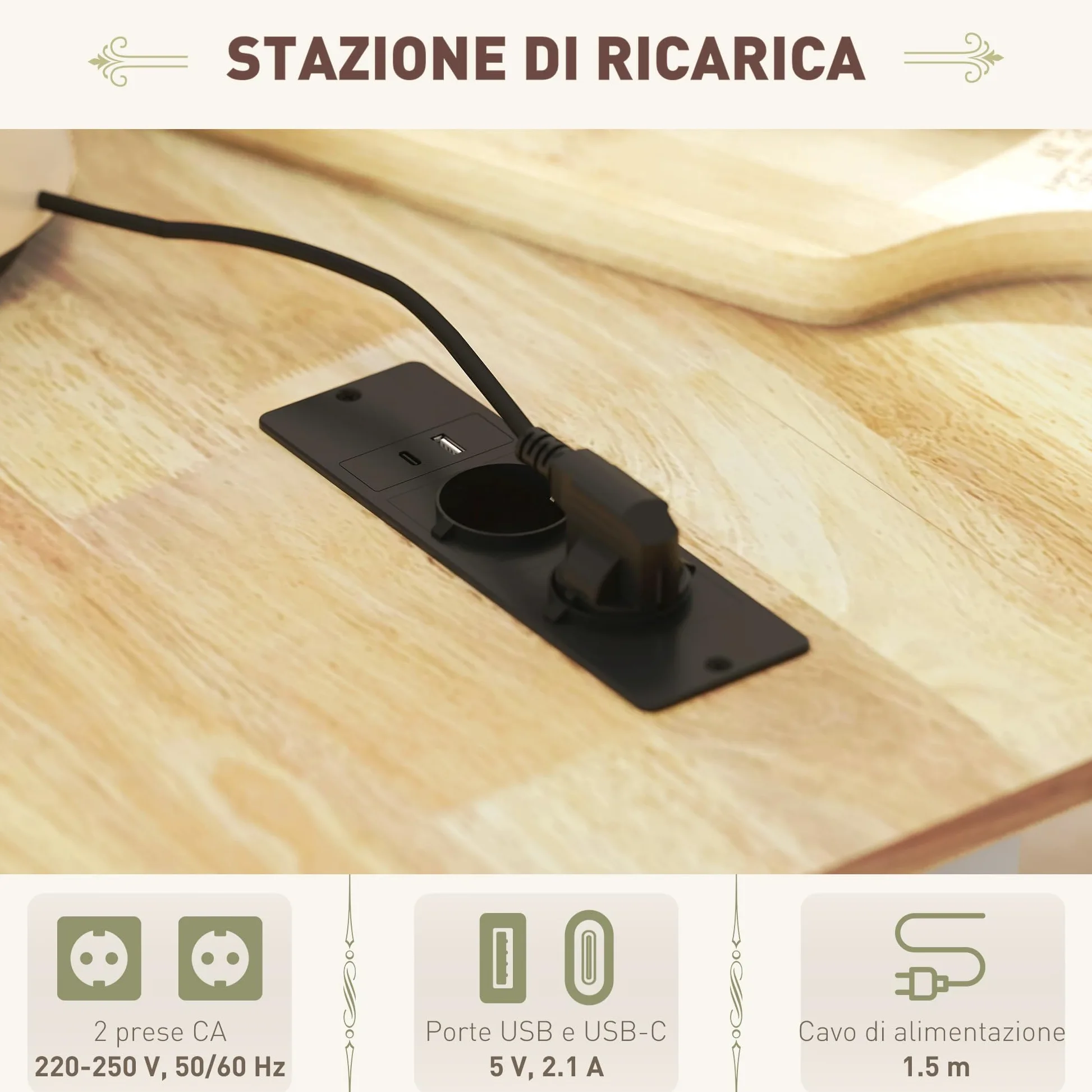 HOMCOM Isola Cucina con Ruote, Carrello Cucina con Stazione di Ricarica, Piano a Ribalta in Legno, Ripiani Regolabili, 2 Cassetti, Armadietto Estraibile, Portaspezie a Porta, Portasciugamani, Bianco