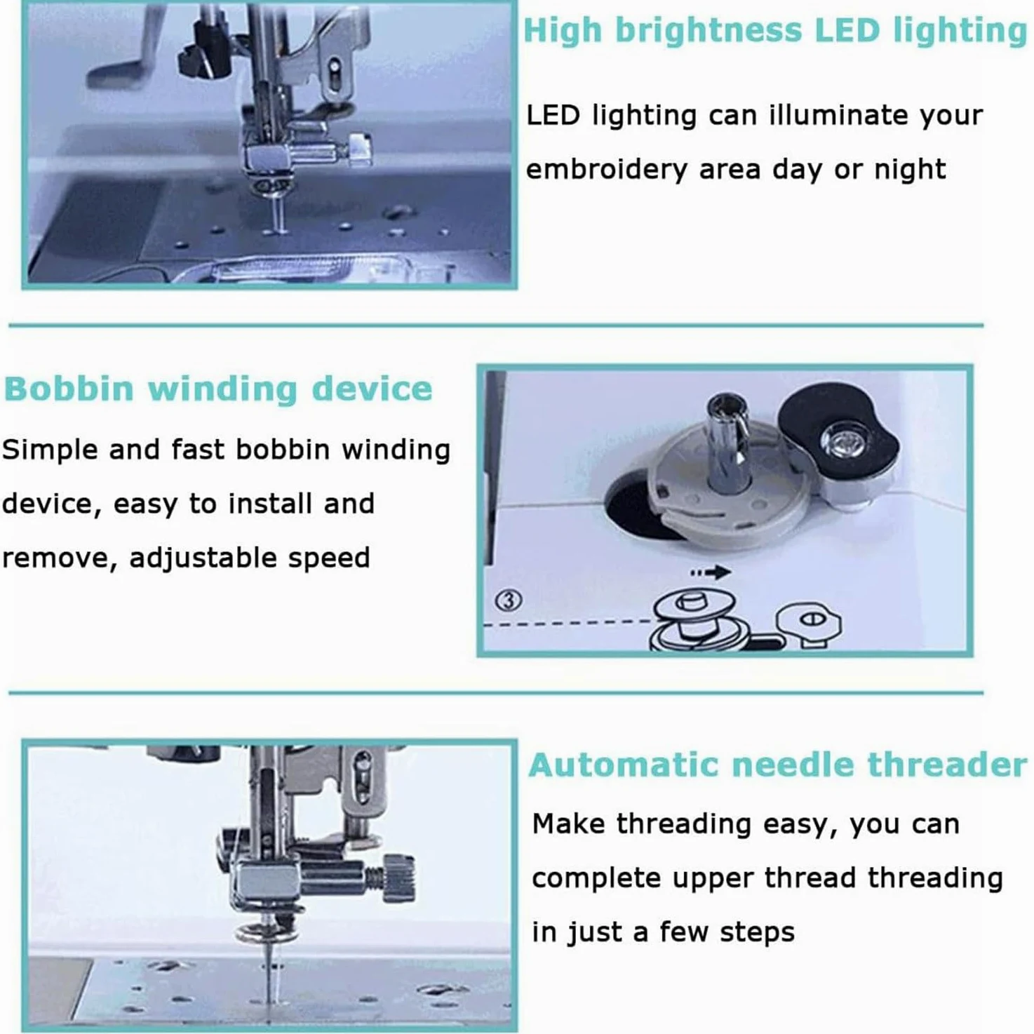 Qiang Macchina per Cucire E Ricamare Digitale Computerizzata con Schermo LCD 7'' E Porta USB 158 Disegni Incorporati 210 Lettere Integrate E 30 Bordi con Motivi 100 * 230Mm Ampia Area di Ricamo