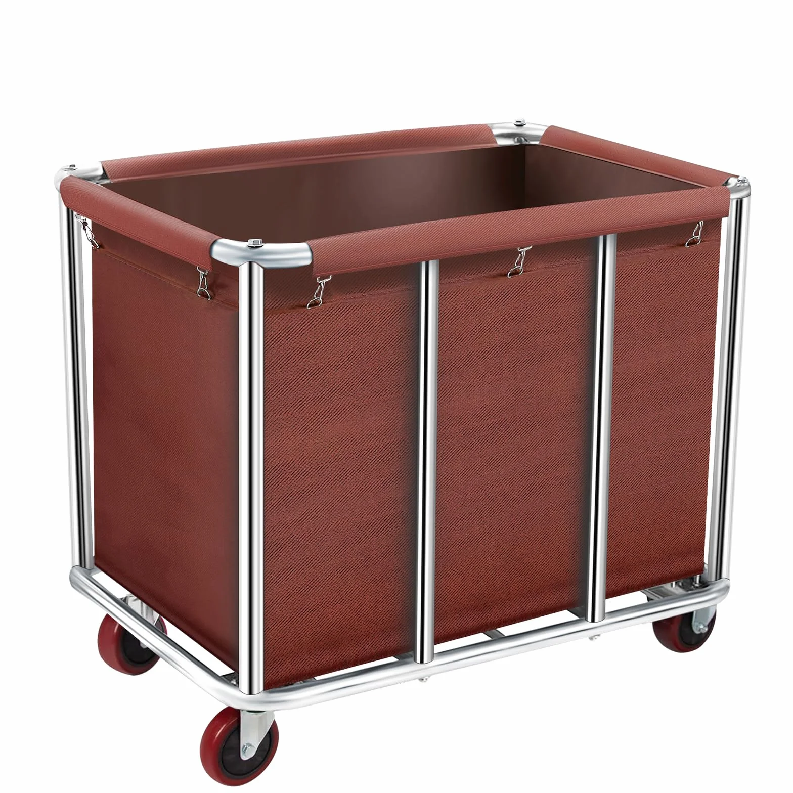 Carrello portabiancheria con ruote, 400 l, per alberghi e ospedali, cestino rimovibile in tela impermeabile, resistente in acciaio inox (marrone)