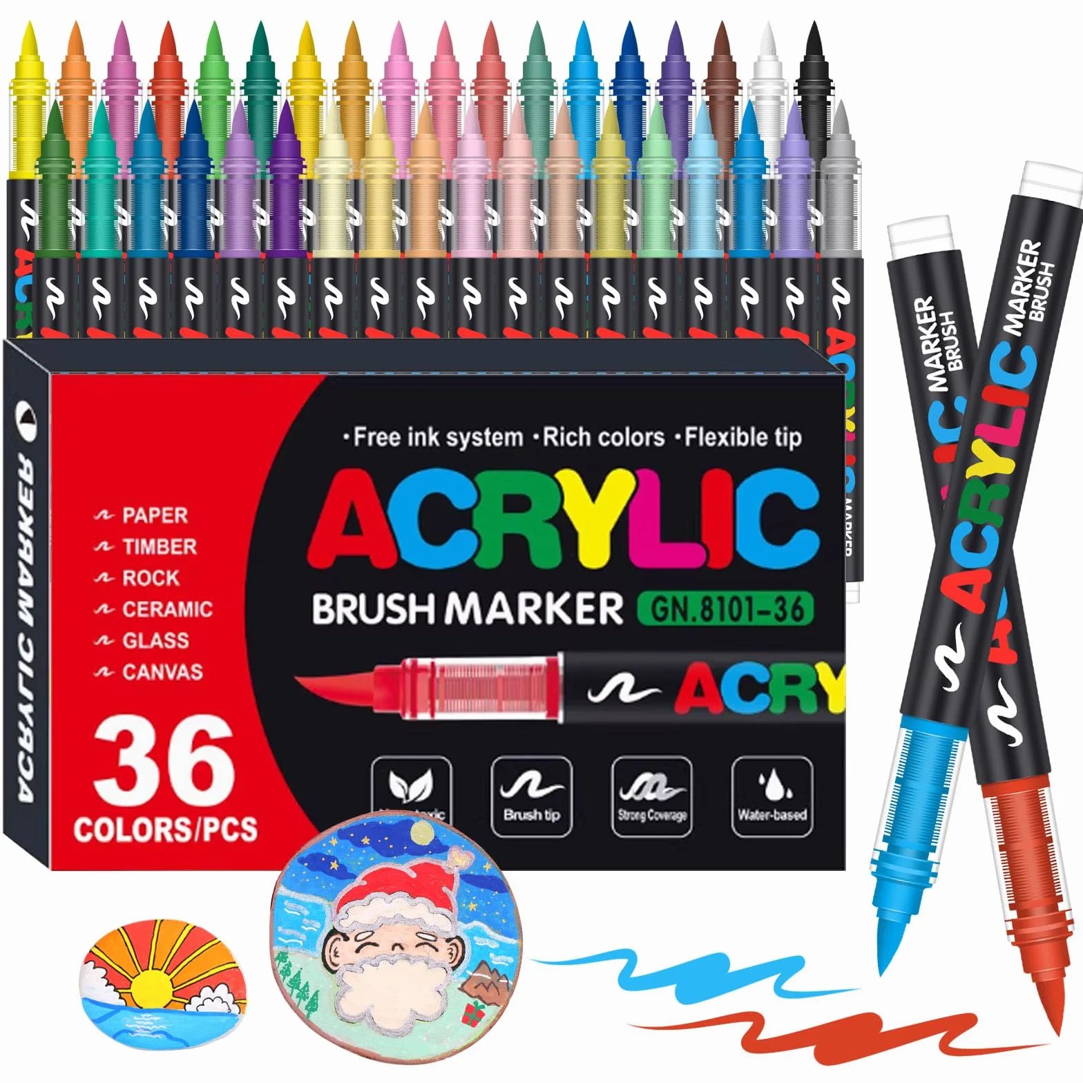 Laconile 36 Colori Pennarelli Acrilici Brush Pen Set per Pittura Vetro Ceramica
