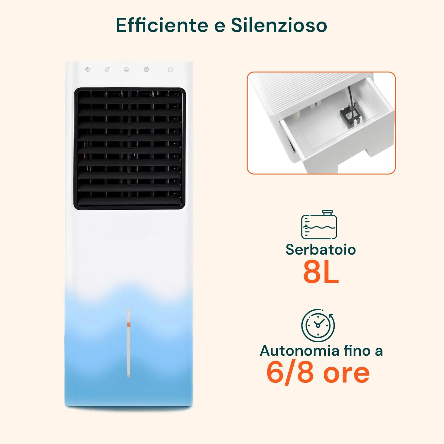 Avilia - Raffrescatore d’Aria 1100W con Tanica 8L, Funzione Freddo/Caldo e Telecomando –, Touch Control e Ionizzatore per Casa e Ufficio