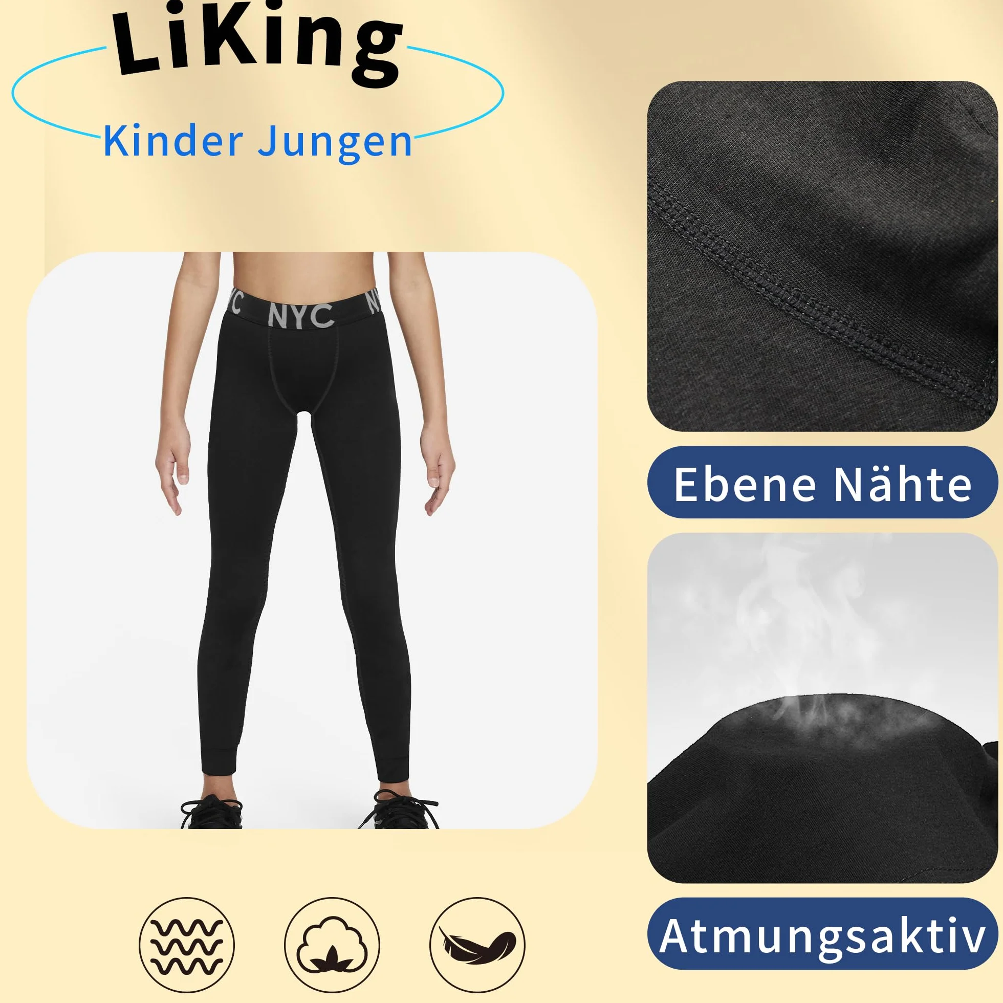 LiKing Leggings Sportivi da Bambino Invernali Sport Running - Elastico Comfortevole, Perfetti per Calcio e Basket, Pack da 2 o 3 Pezzi