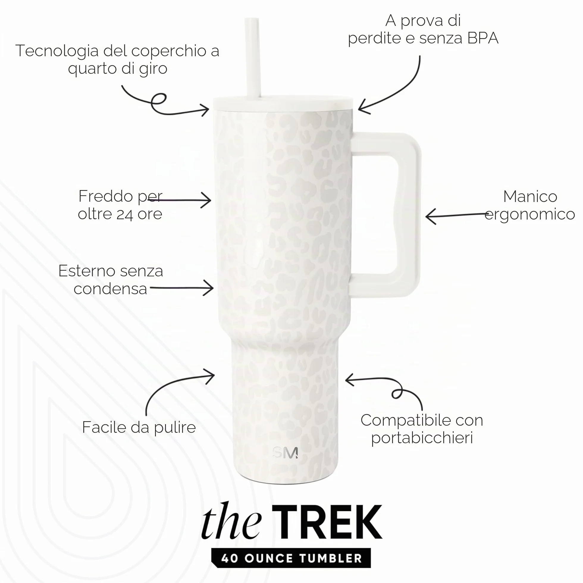 Simple Modern Tazza Termica 1180ml Acciaio Inossidabile Isolato con Cannuccia e Manico Cream Leopard