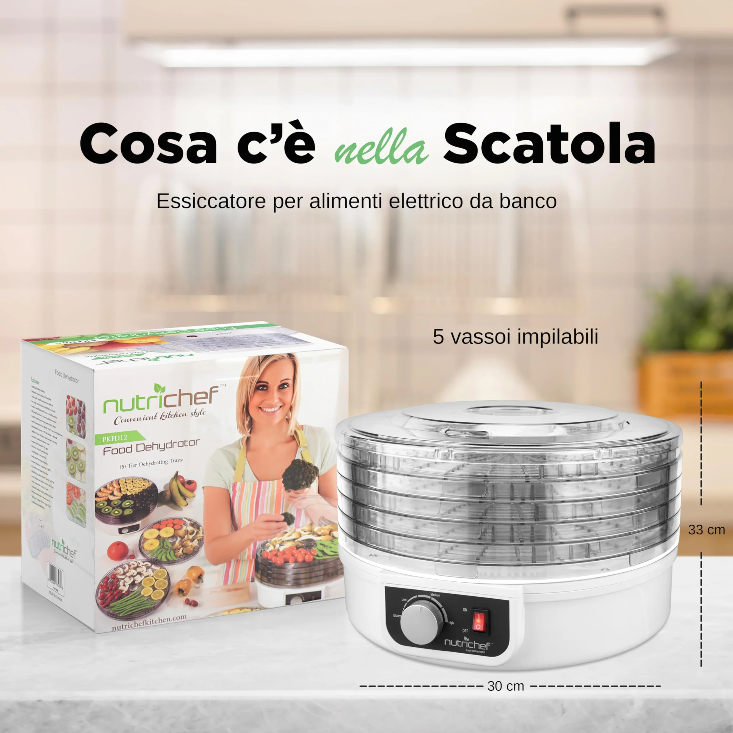 NutriChef Essiccatore Alimentare 5 Ripiani per Carne, Funghi, Frutta e Verdura con Circolazione Aria Calda, Facile da Pulire, Essiccatore Domestico Compatto