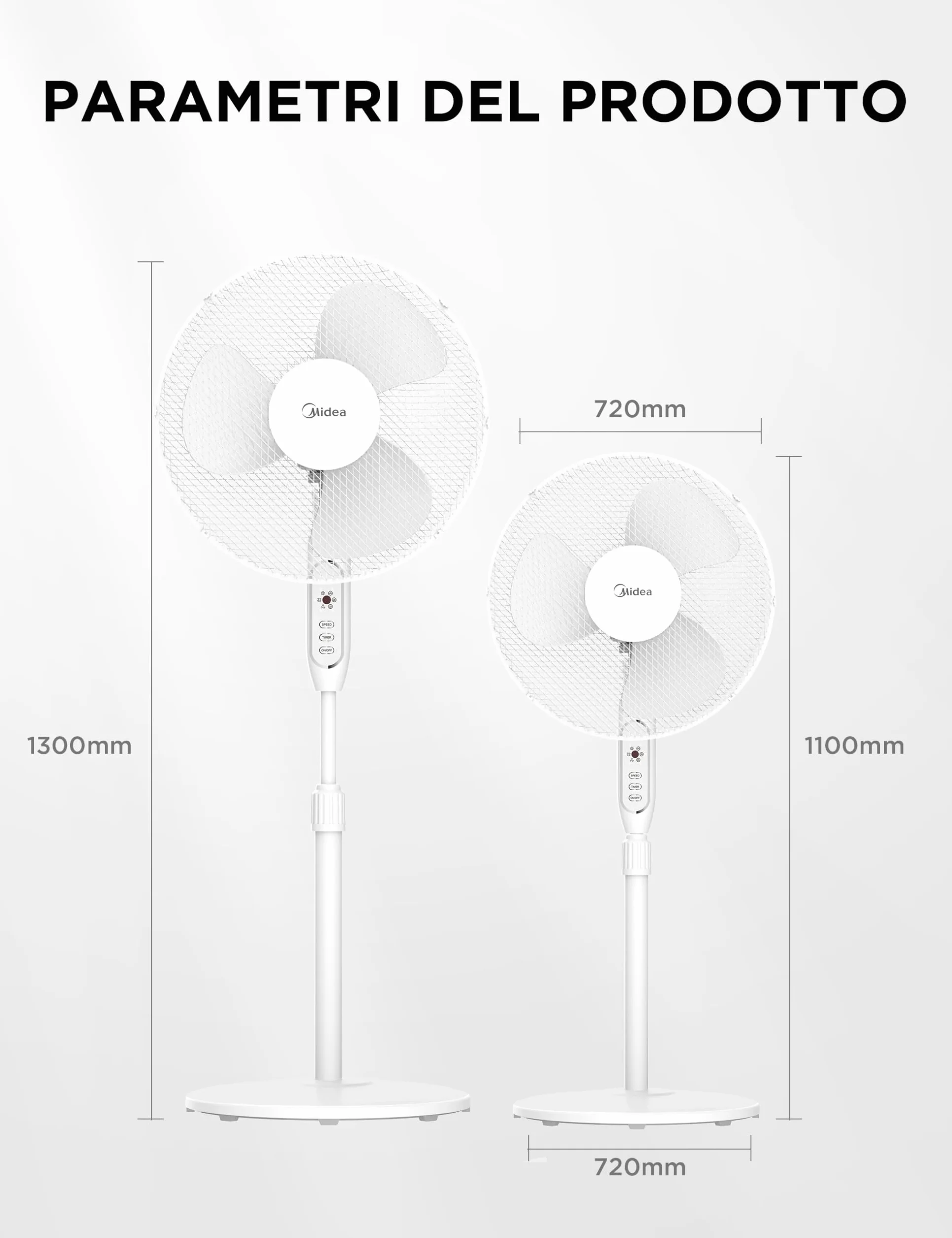 Midea MFS400M0APW0 Ventilatore a Piantana 40W Telecomando Altezza Regolabile 1,1-1,3m Bianco