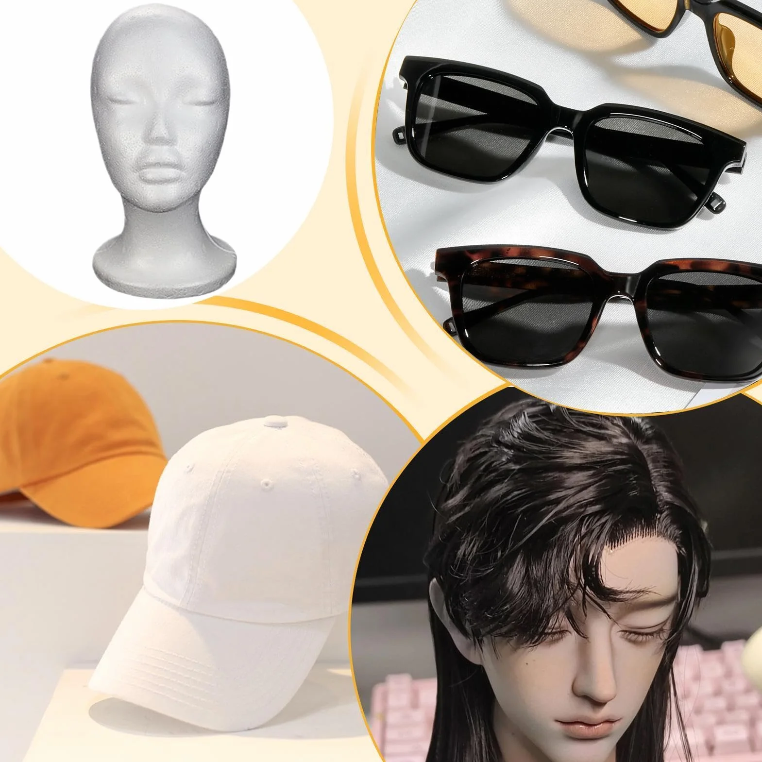 Supporto per Parrucca Testa di Manichino in Schiuma Porta Parrucca Modello per Display
