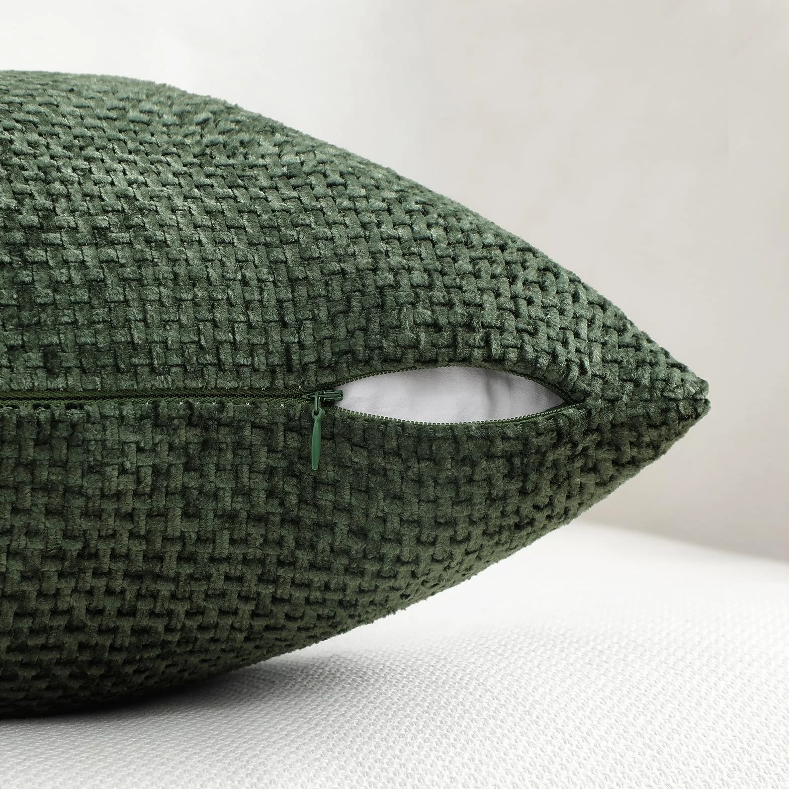 Topfinel Set di 4 Federe Cuscini in Ciniglia 40x40cm per Divano Decorative Federe Copricuscini per Soggiorno Camera da Letto con Cerniera Invisibile Fodere Cuscino Verde