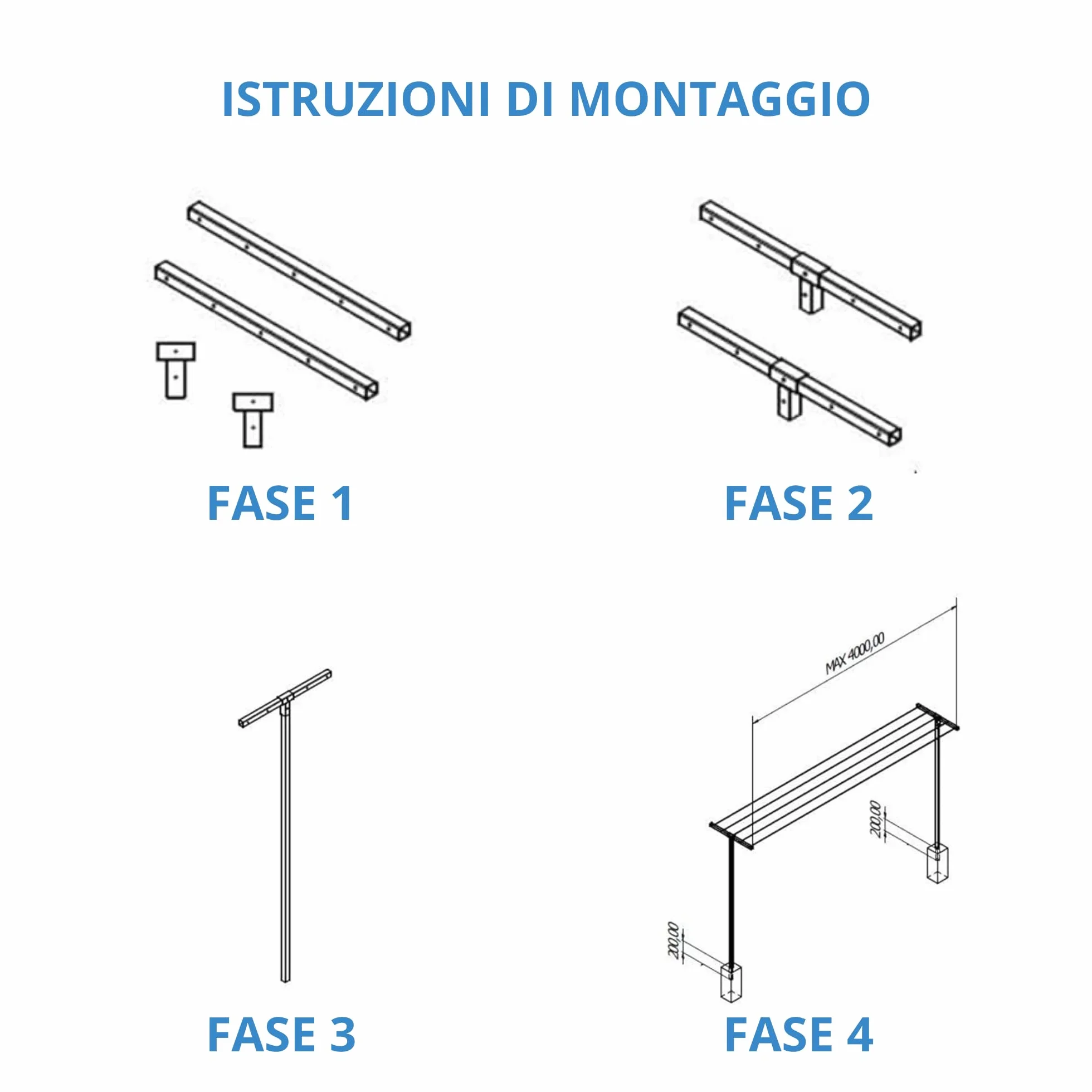 Andrys Stendi Biancheria Esterno Smontabile - Staffe per Stendere i Panni Esterno con Pali Quadri da Cementare - Acciaio Zincato a Freddo - Altezza 220cm - Fili NON Inclusi