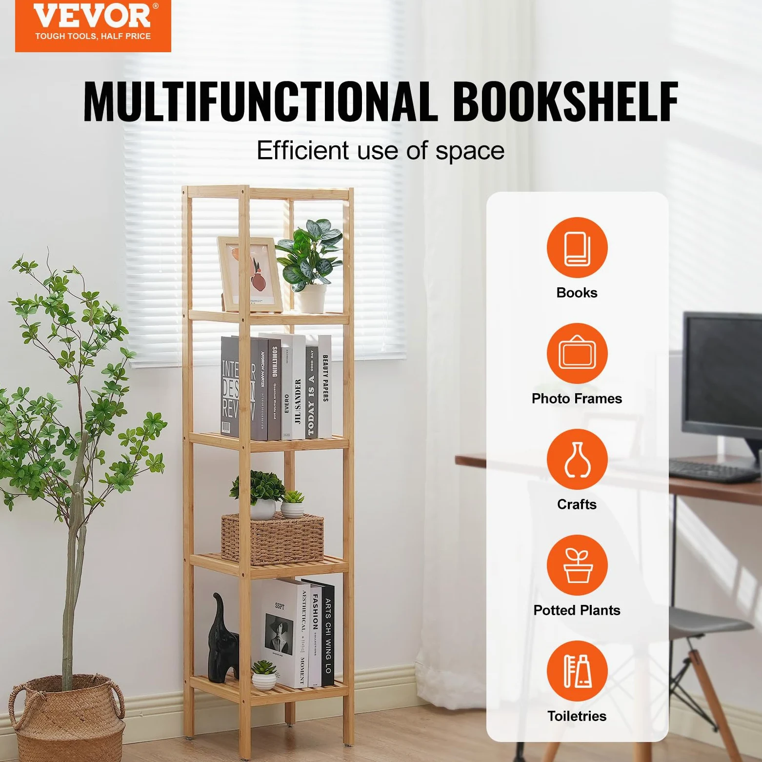 VEVOR Scaffale Angolare in Bambù Scaffale Portaoggetti Multifunzionale per Libri Piante, Scaffale Indipendente, Supporto per Piante Capacità 10 kg 5 Ripiani, per Strato Bagno Camera da Letto Ufficio