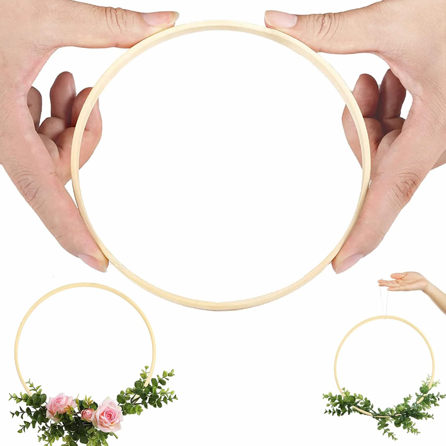 Cerchi in Legno Bambù 10 cm Acchiappasogni, Anelli per Matrimonio, Decorazione Ghirlanda Fai da Te