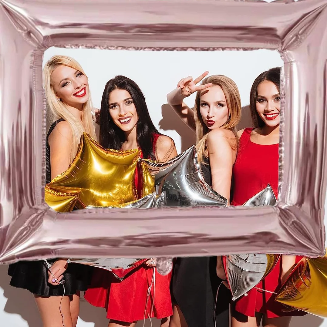 34 pz Photo Booth Compleanno, Accessori , Oro Rosa Foto Props, Cornice Selfie Gonfiabile, Gadget,per Addobbi Donna