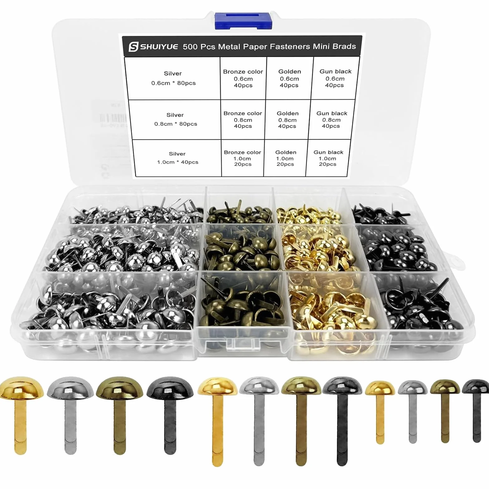 Aarta Mini Brads 500 Pezzi, 0,6-1 cm Testa Rotonda in Metallo per Scrapbooking, Ufficio, Artigianato