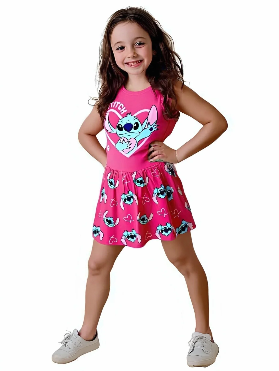 Disney Lilo & Stitch Vestito estivo da bambina con maniche a volant e stampa allover Cotone Grigio Rosa 92-128