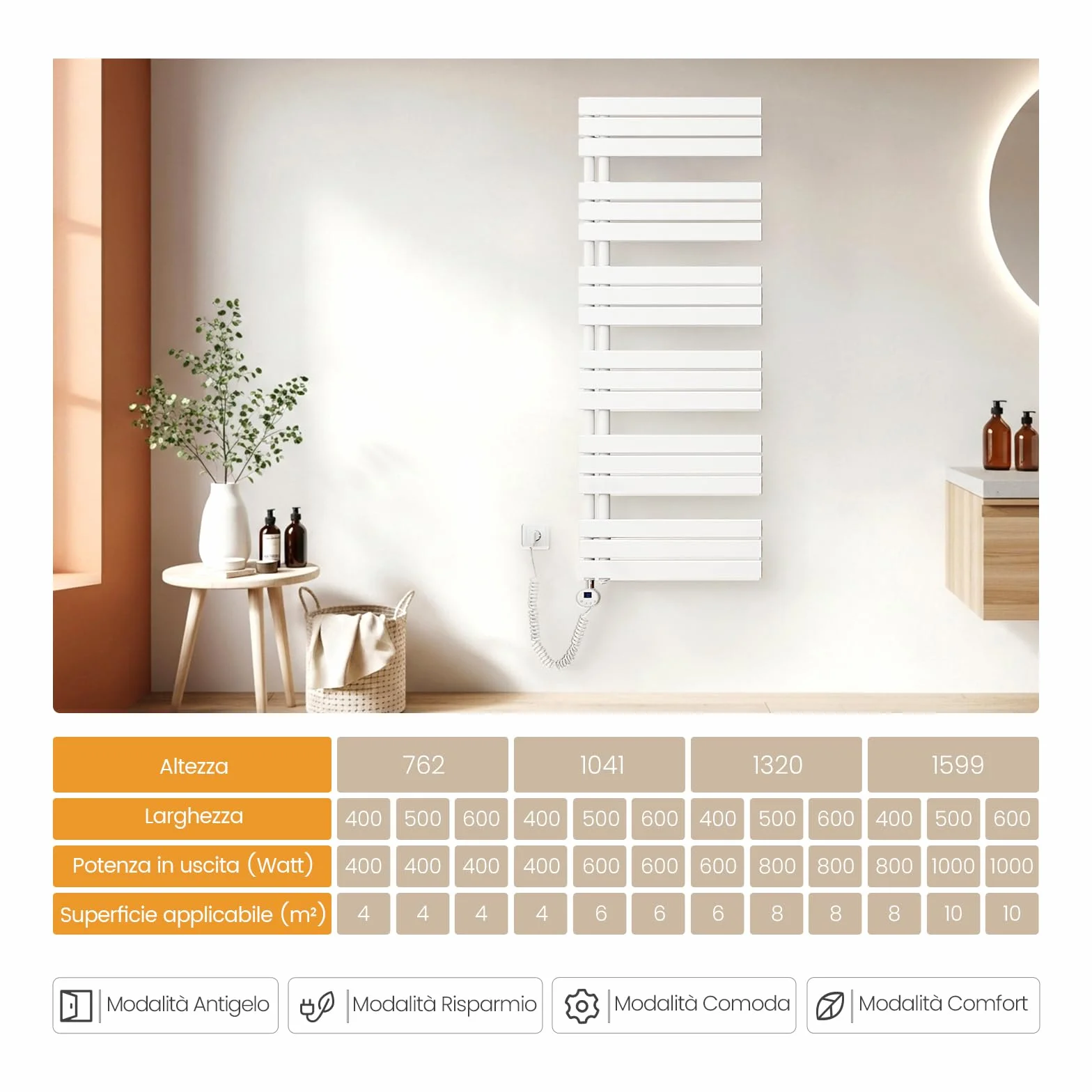 EMKE Scaldasalviette Elettrico 104x40 cm Bianco, Porta-Asciugamani Riscaldante con Termostato WiFi, 400W, Termoarredo Elettrico per Bagno