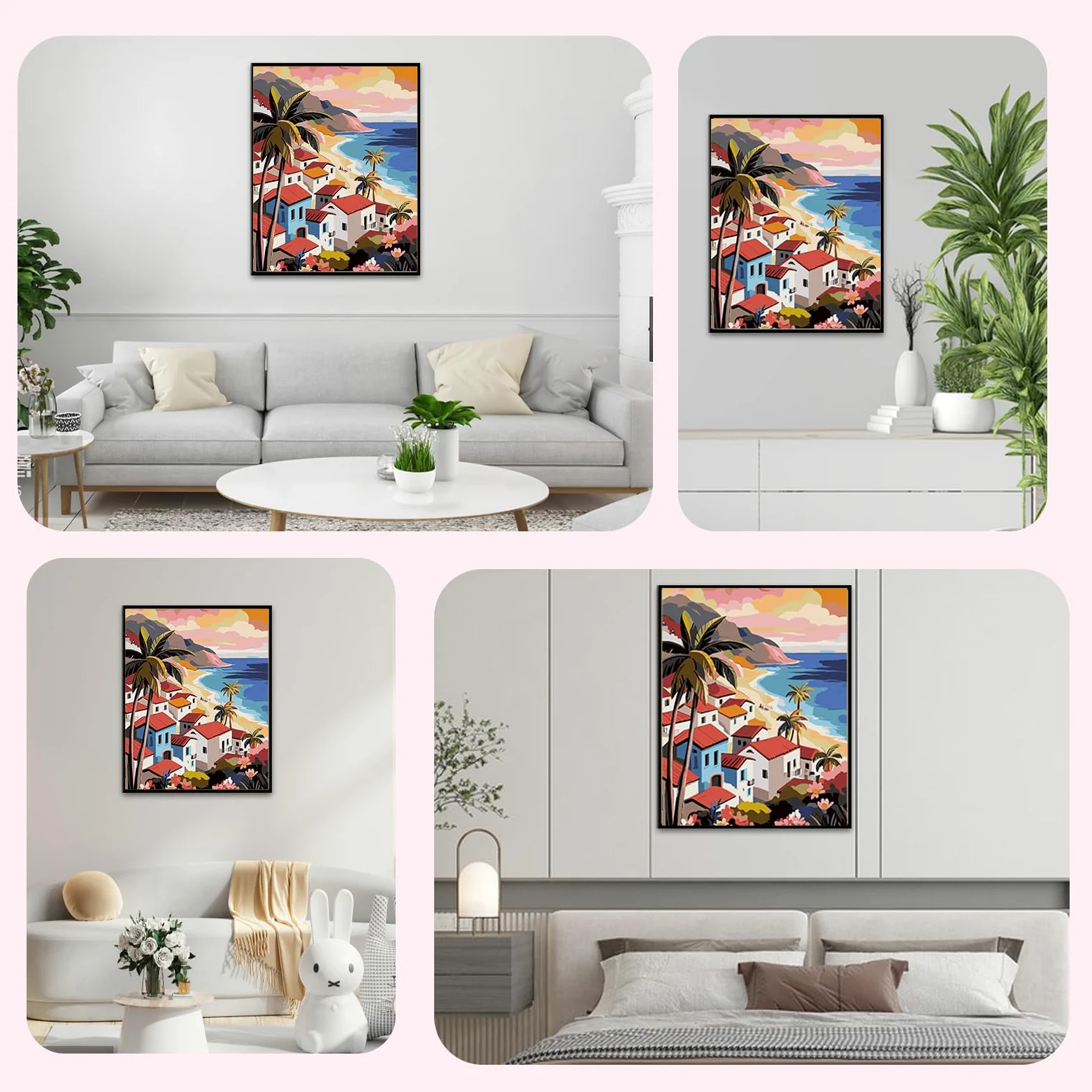 NEWENMO Cielo Rosa Dipingere con i Numeri Kit,Paesaggio Marino Paint by Numbers Adulti,Palma Pittura con i Numeri,Dipingi con i Numeri Adulti,Kit di Pittura a Olio,Decorazione per Casa 40x50cm
